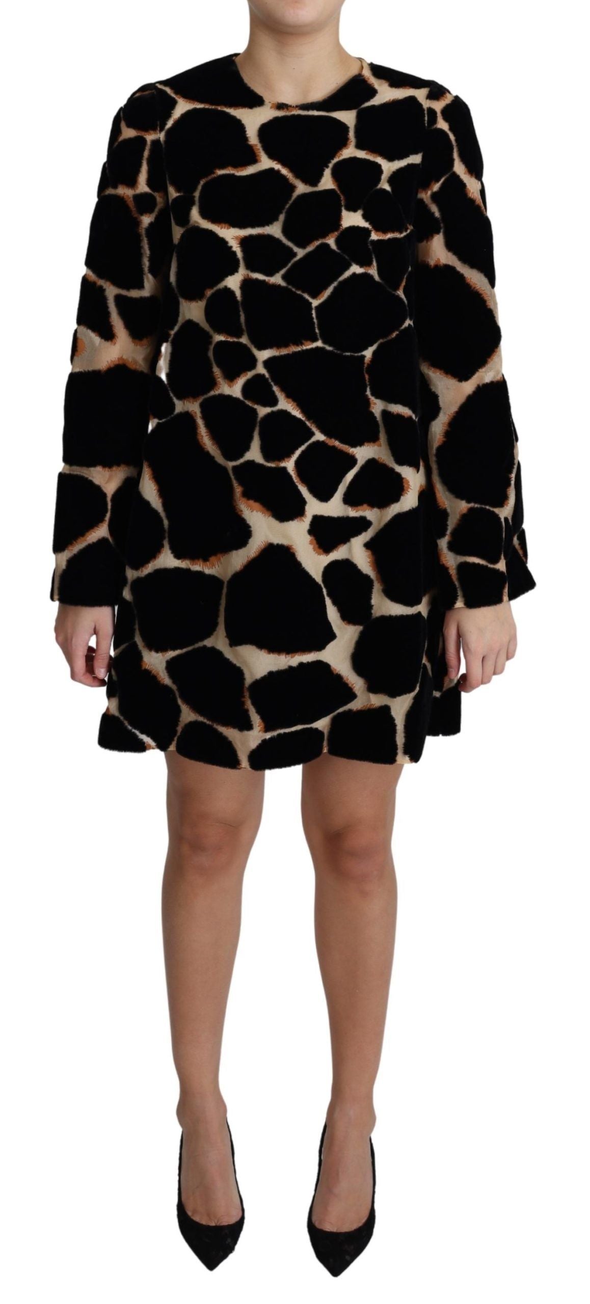Zwarte mini-jurk met giraffenprint