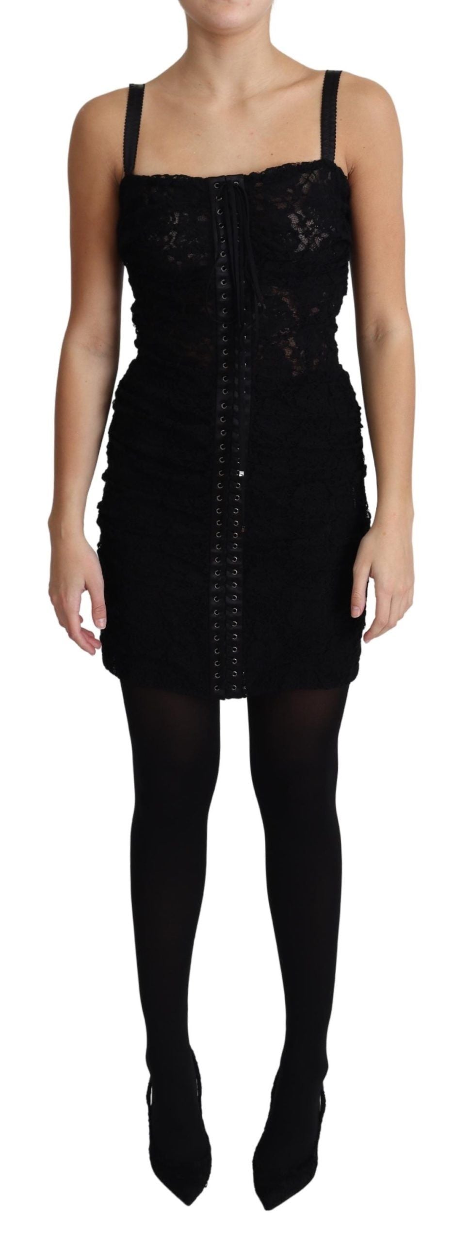 Zwarte kanten bloemencorset bustier mini-jurk