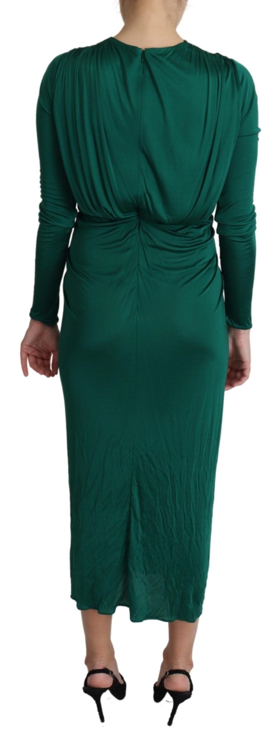 Groene getailleerde silhouet midi-viscosejurk