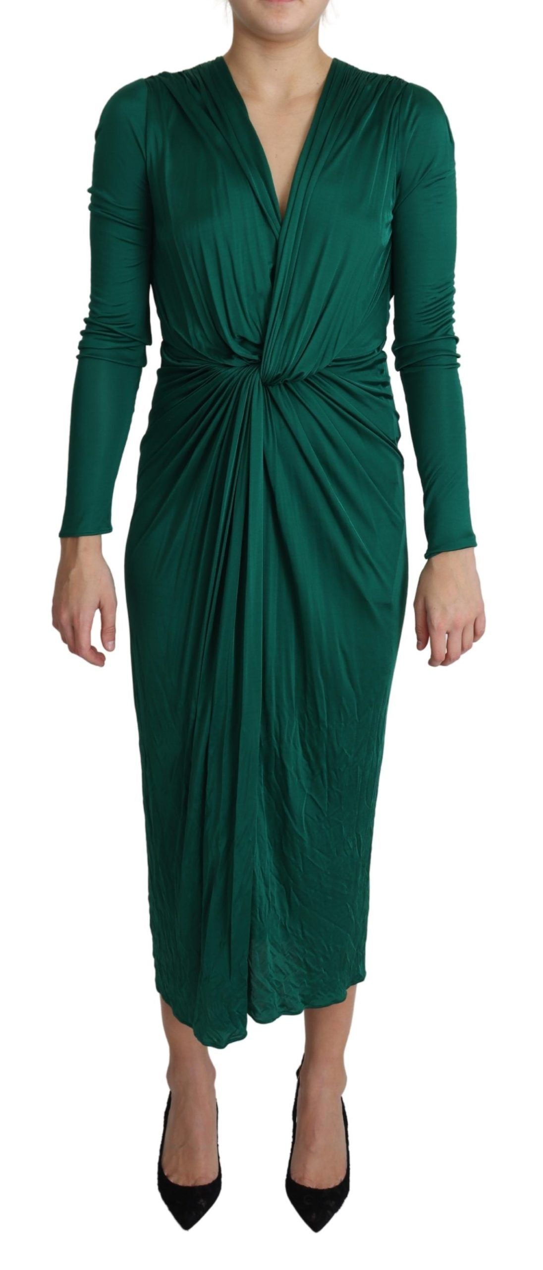 Groene getailleerde silhouet midi-viscosejurk