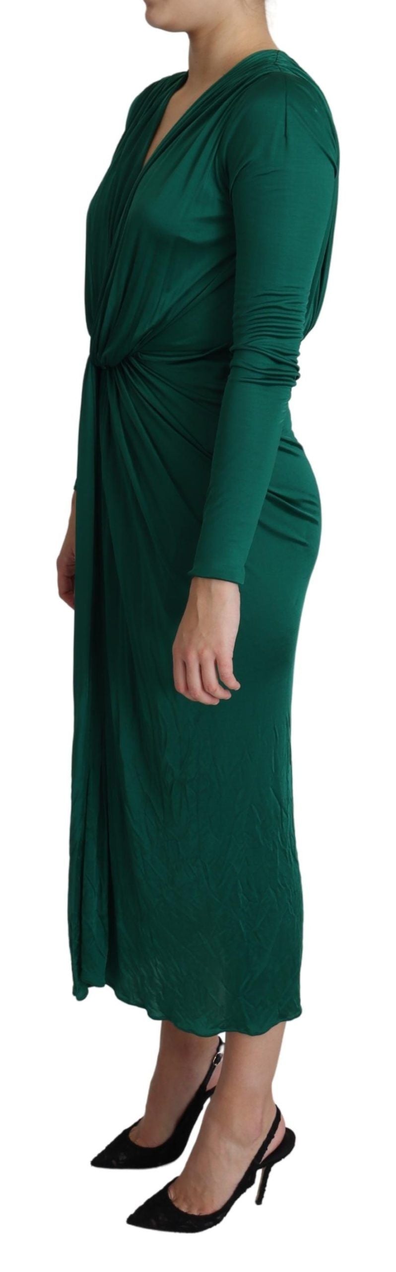 Groene getailleerde silhouet midi-viscosejurk