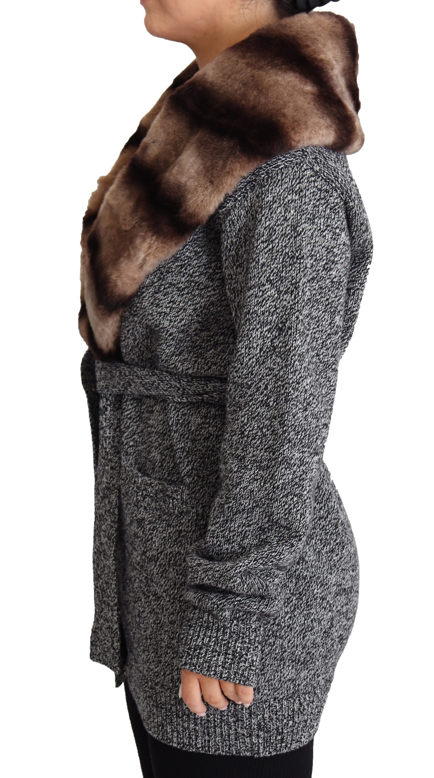 Grijze Cardigan Bontjas Kasjmier Jas