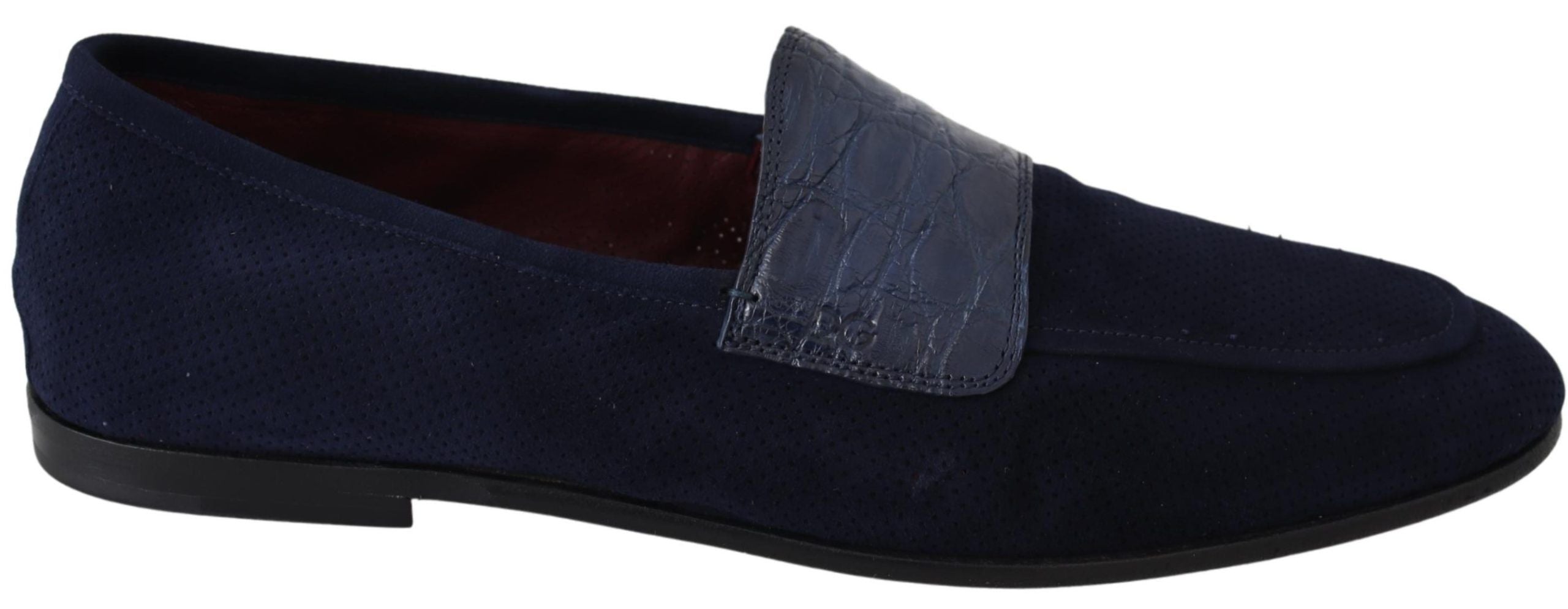 Blauwe suède Caiman loafers pantoffels