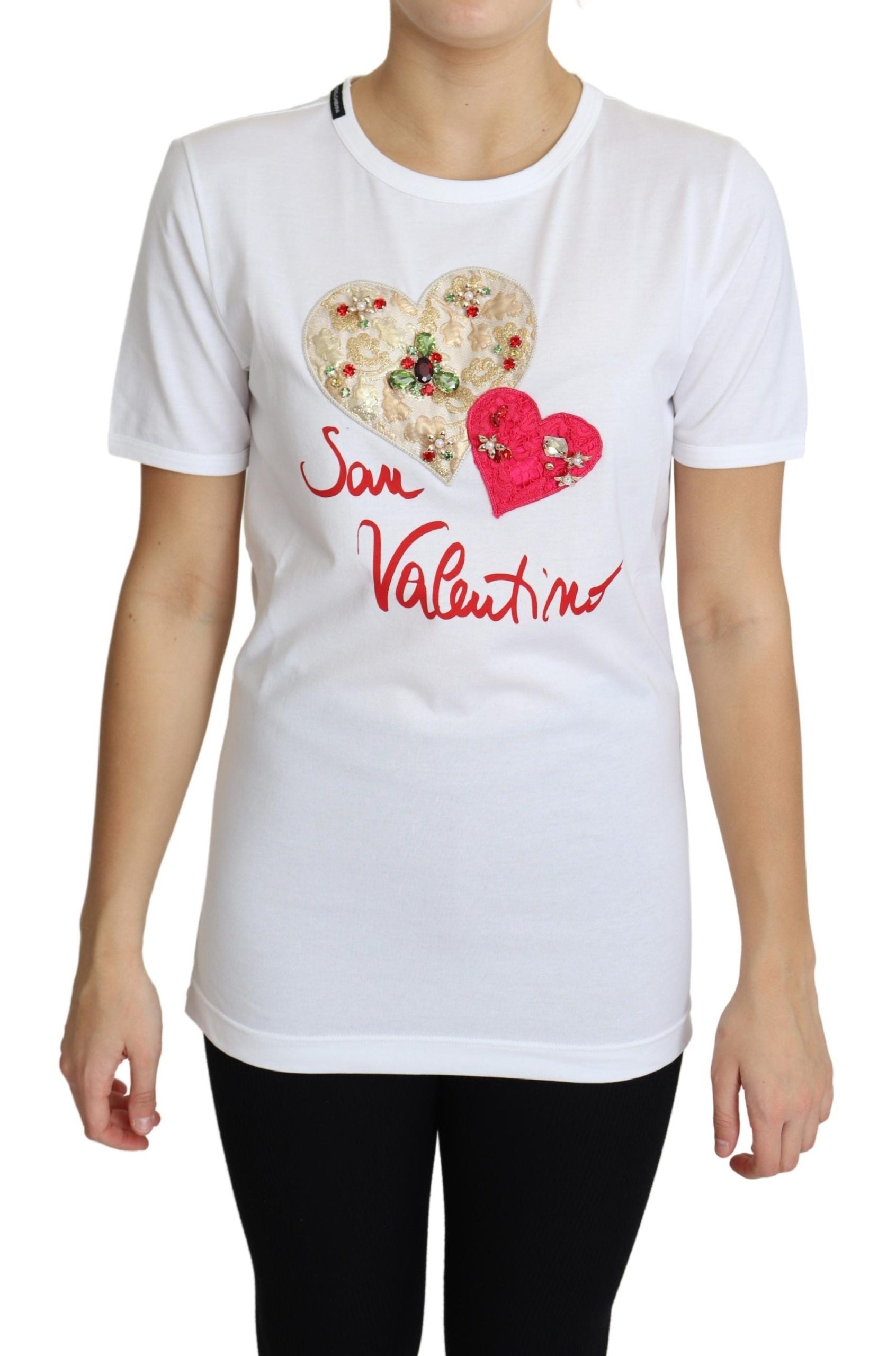 Wit San Valentino Hart Kristallen T-shirt Top