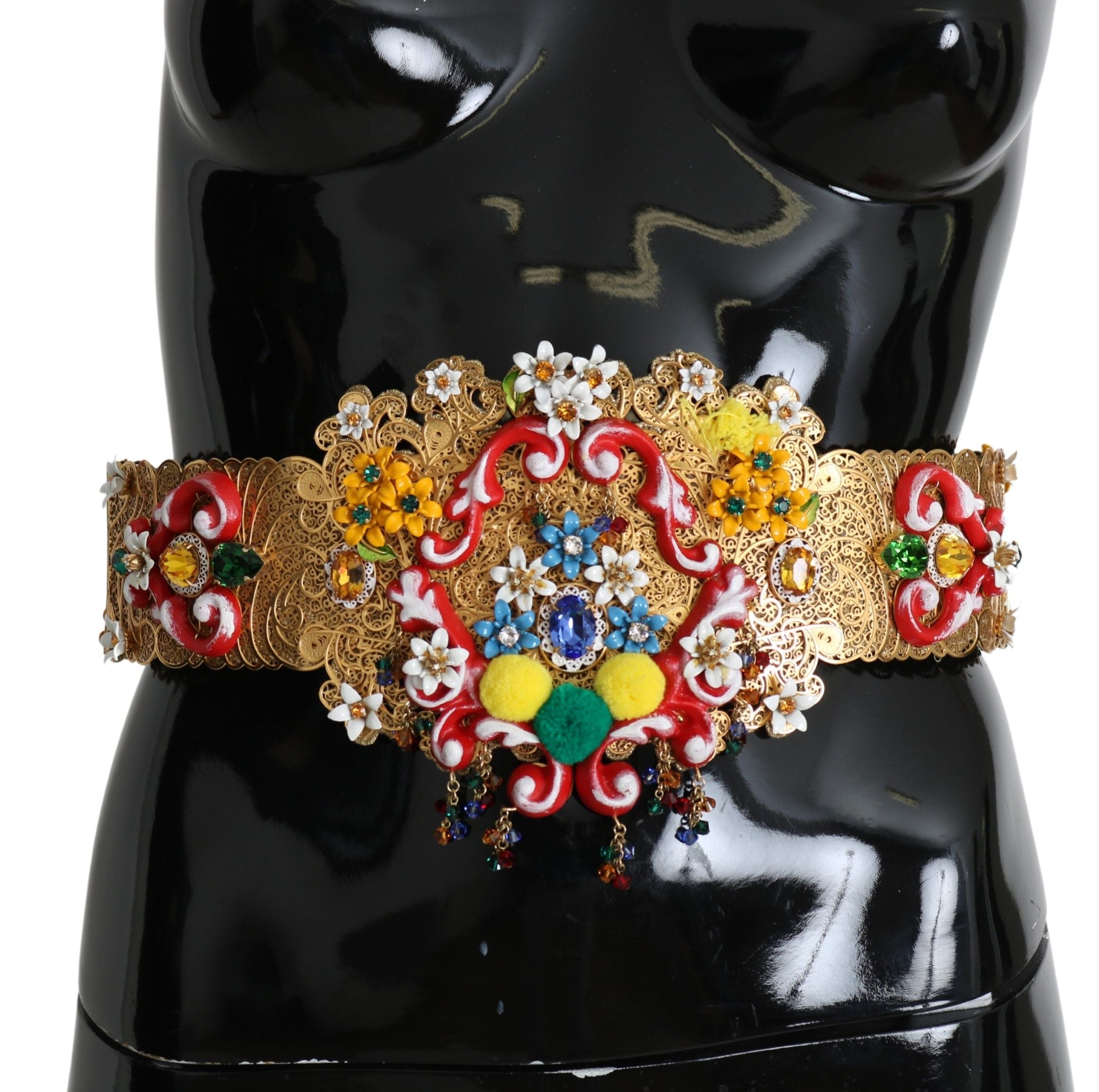 Versierde bloemenkristal brede taille gouden riem