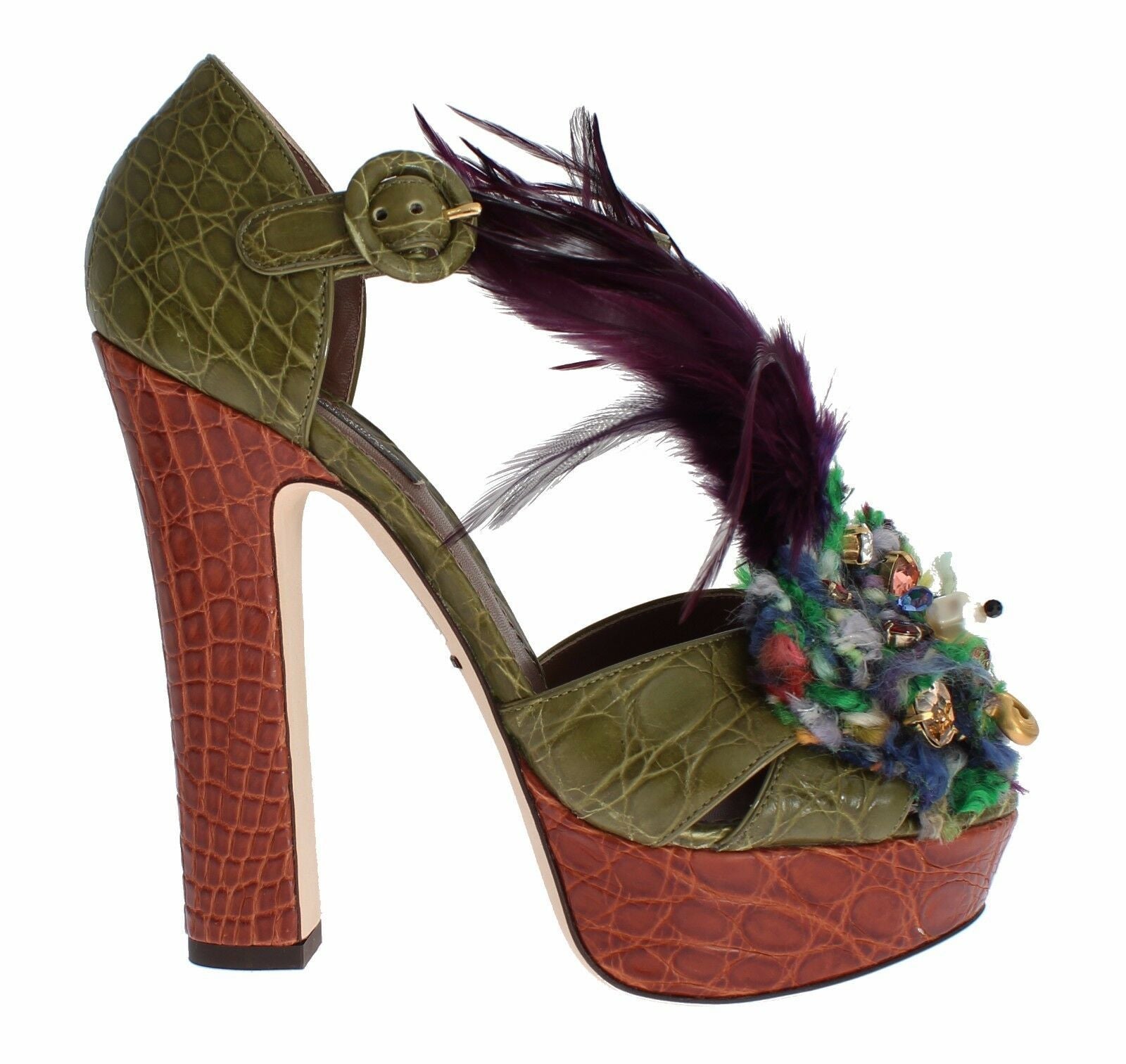 Groene leren sandalen met kristalplatform
