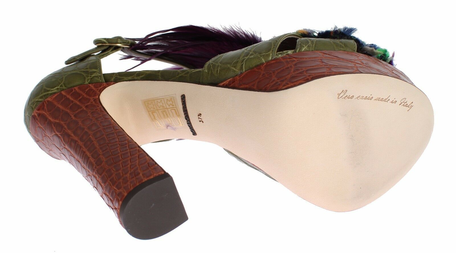 Groene leren sandalen met kristalplatform