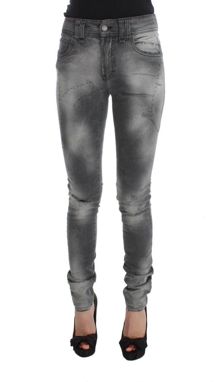 Grijs gewassen katoenen mix slim fit denim jeansbroek