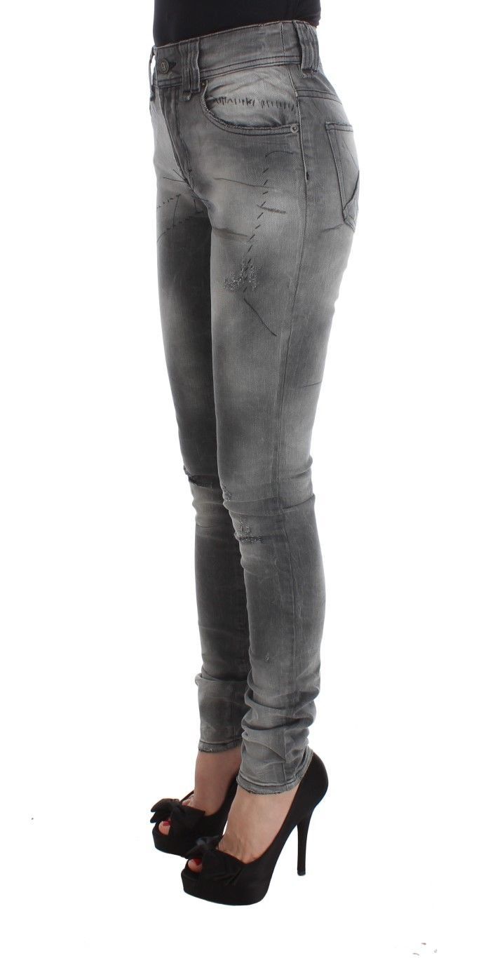 Grijs gewassen katoenen mix slim fit denim jeansbroek