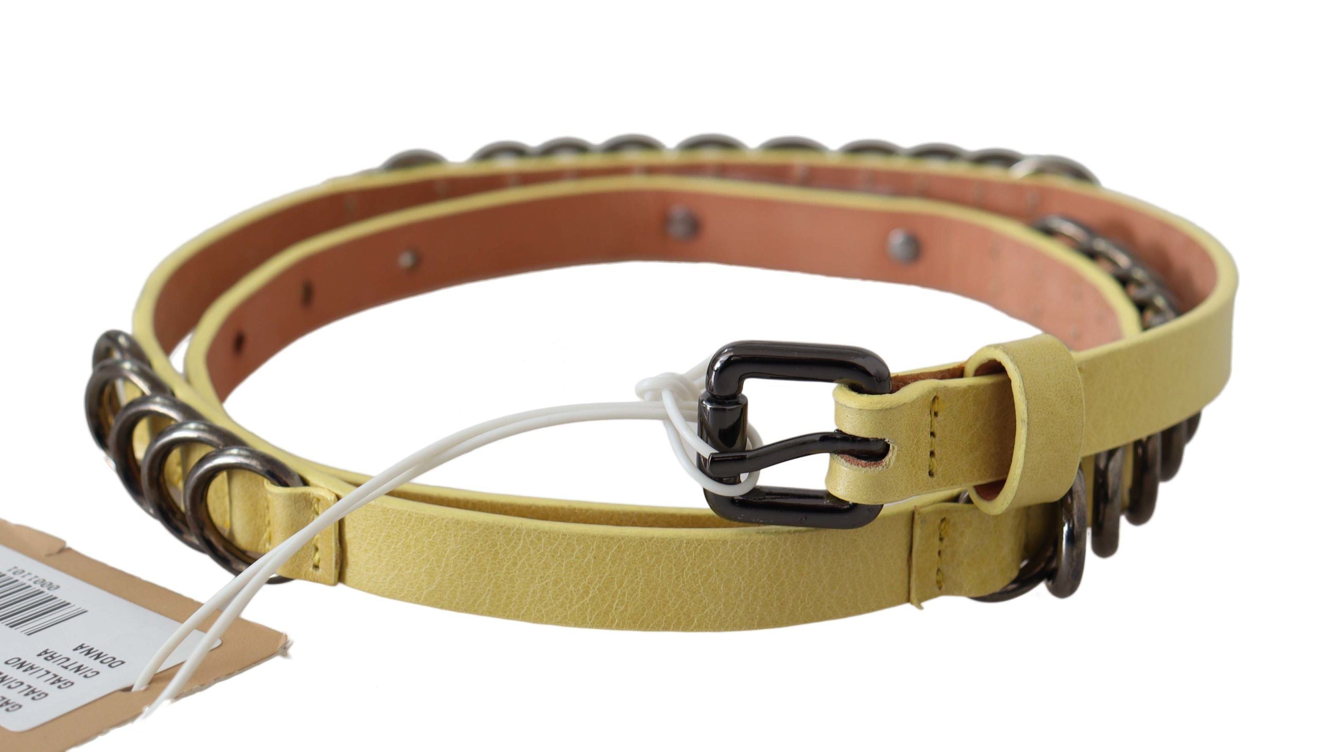 Gele leren luxe slanke gesp riem