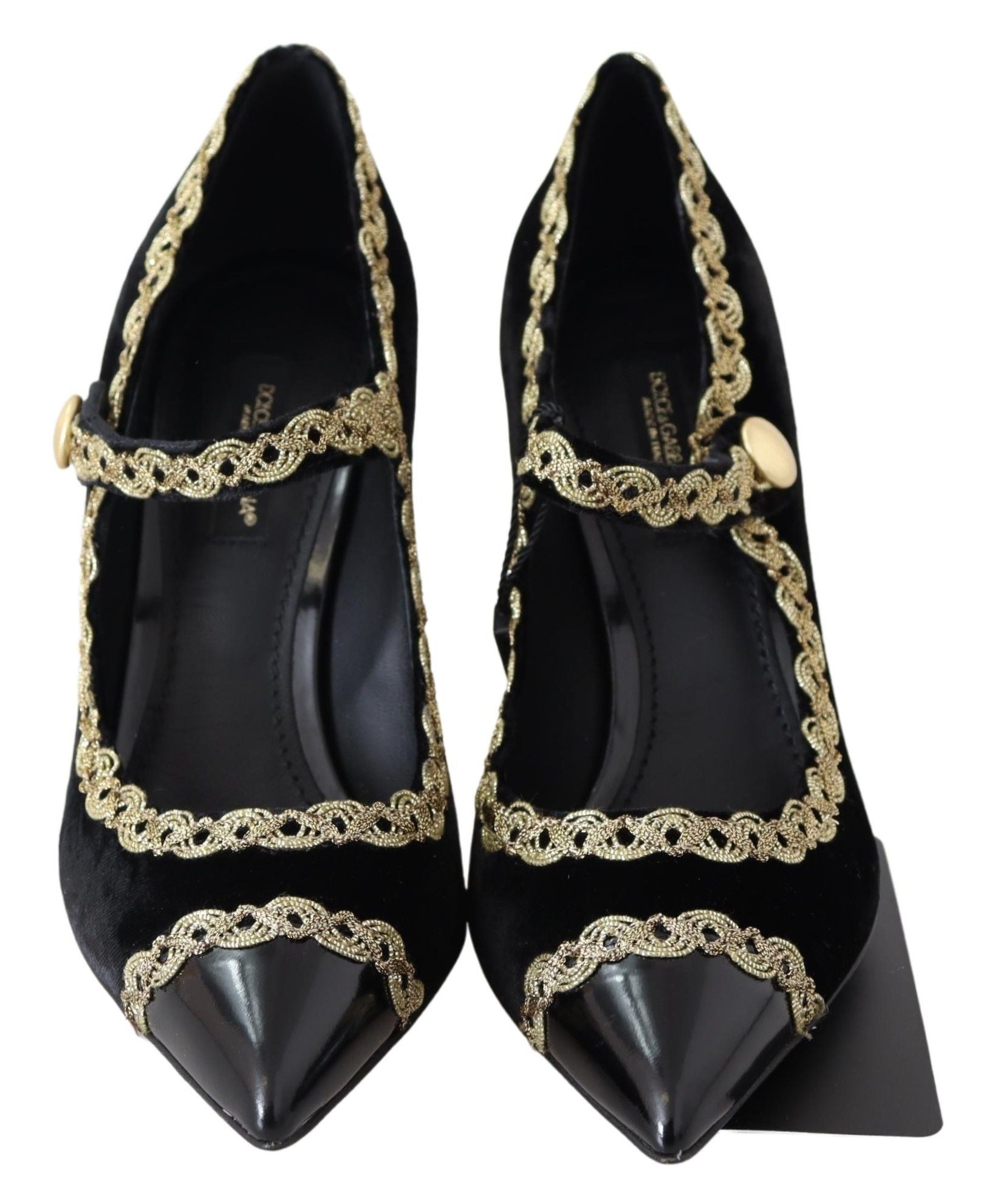 Zwarte fluwelen gouden Mary Janes-pumps