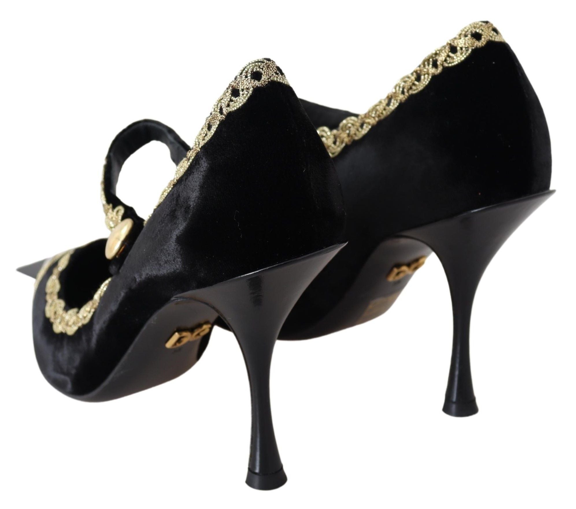 Zwarte fluwelen gouden Mary Janes-pumps