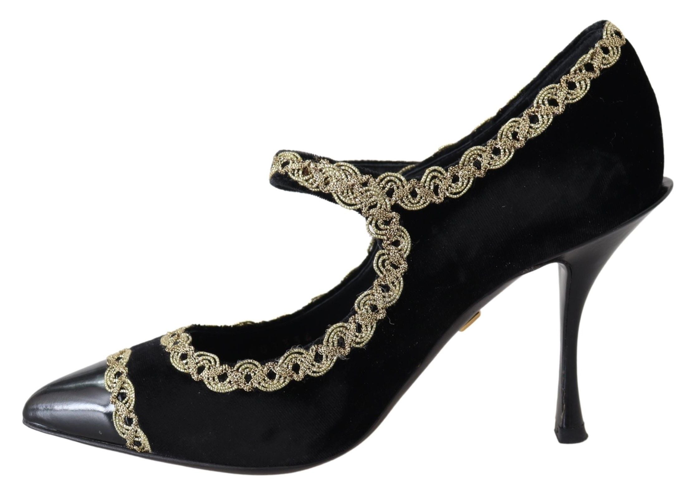 Zwarte fluwelen gouden Mary Janes-pumps