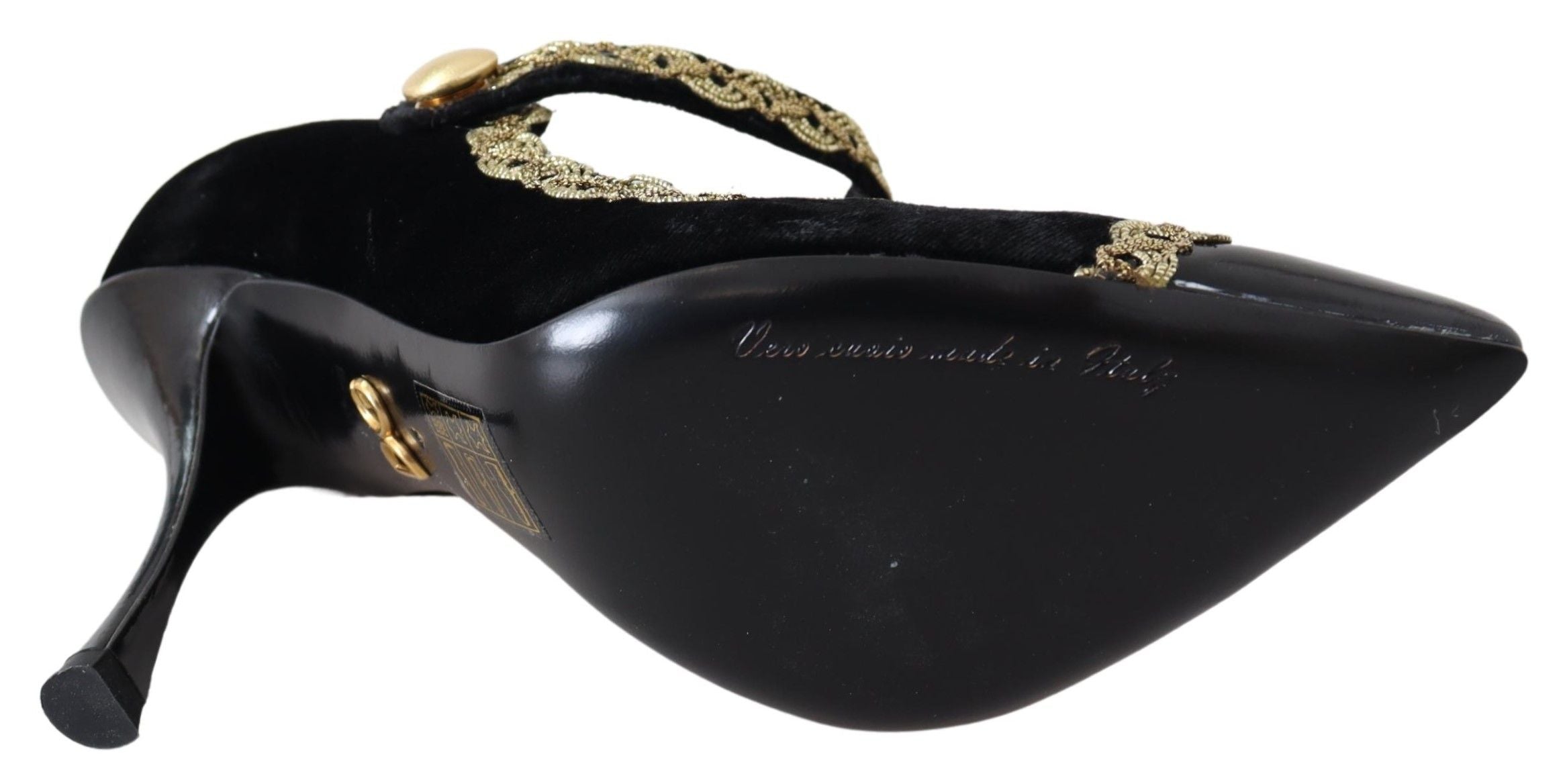Zwarte fluwelen gouden Mary Janes-pumps