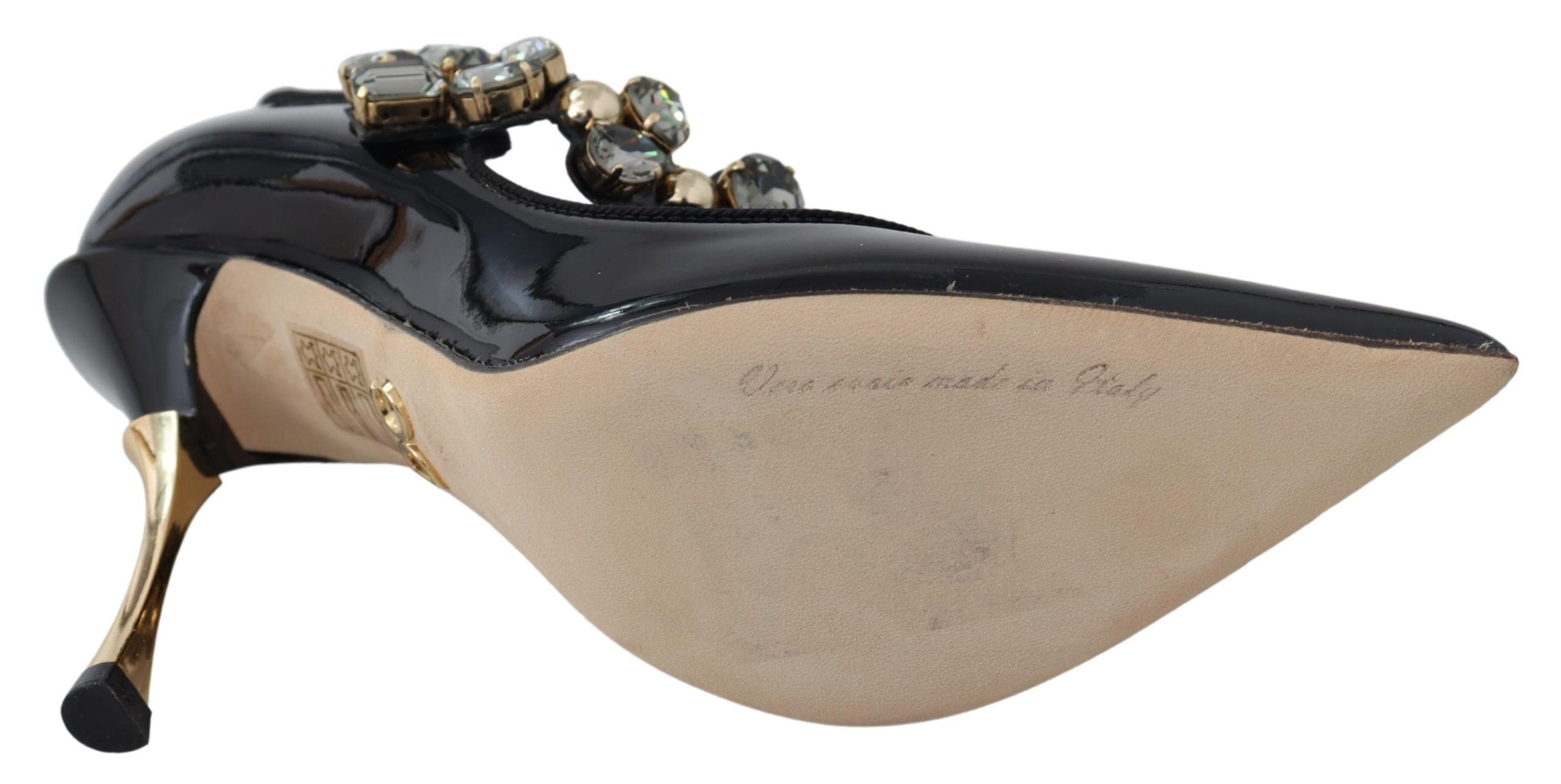 Zwarte leren Mary Jane-pumps met kristallen