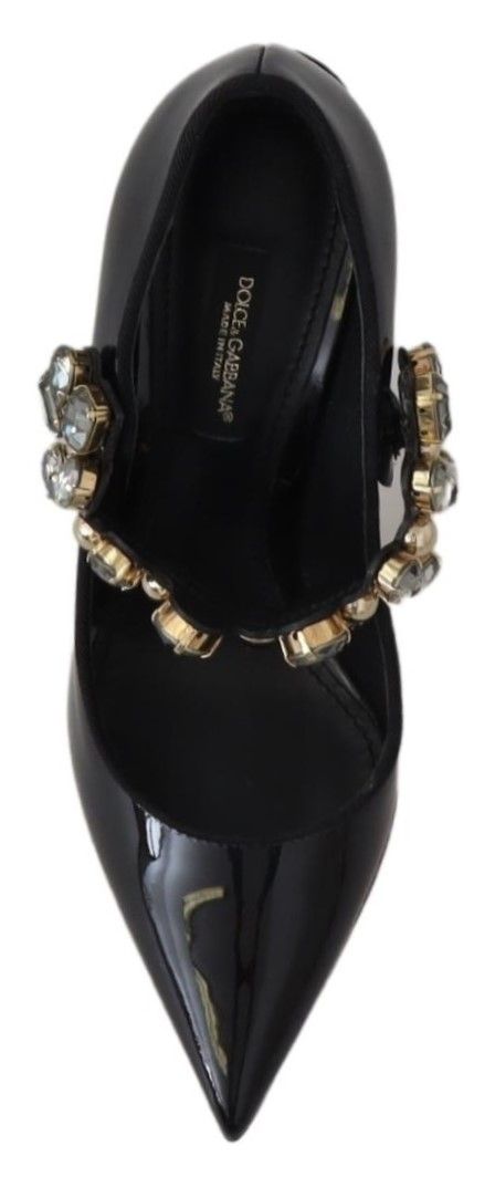Zwarte leren Mary Jane-pumps met kristallen