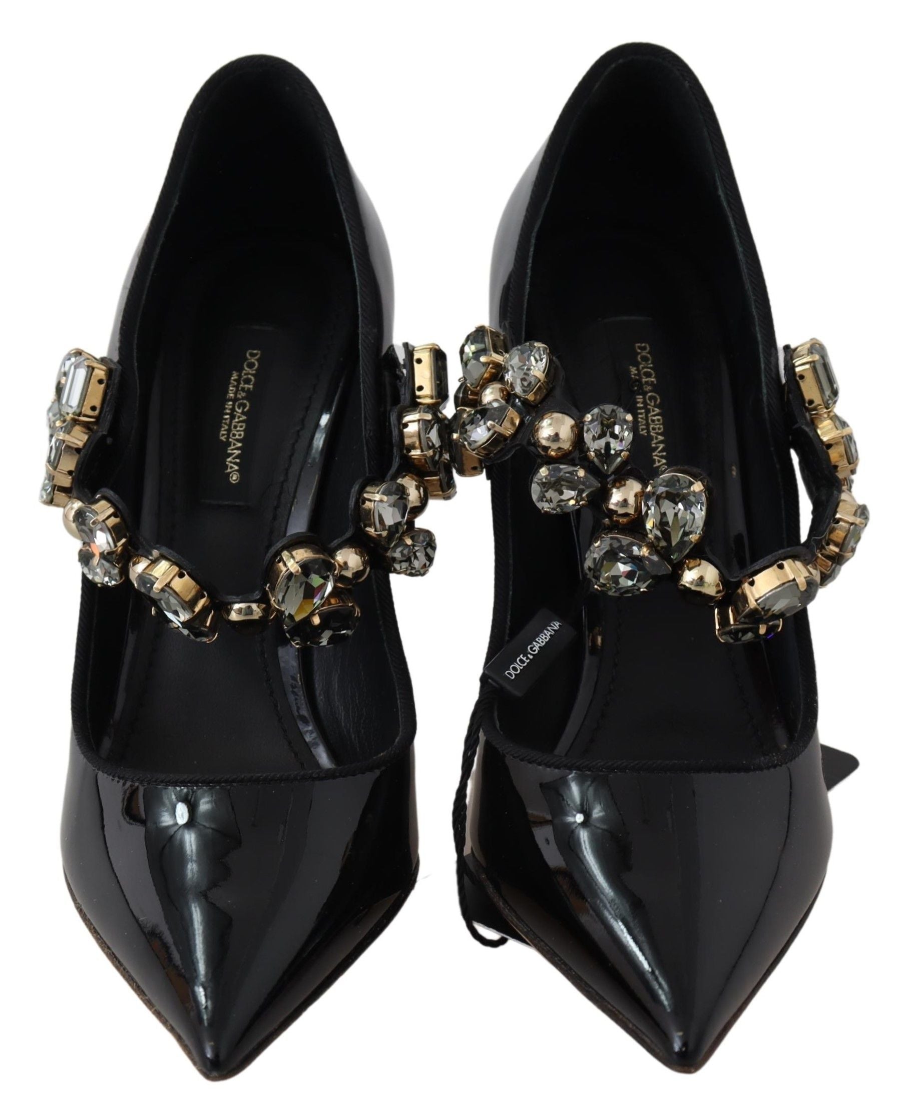 Zwarte leren Mary Jane-pumps met kristallen