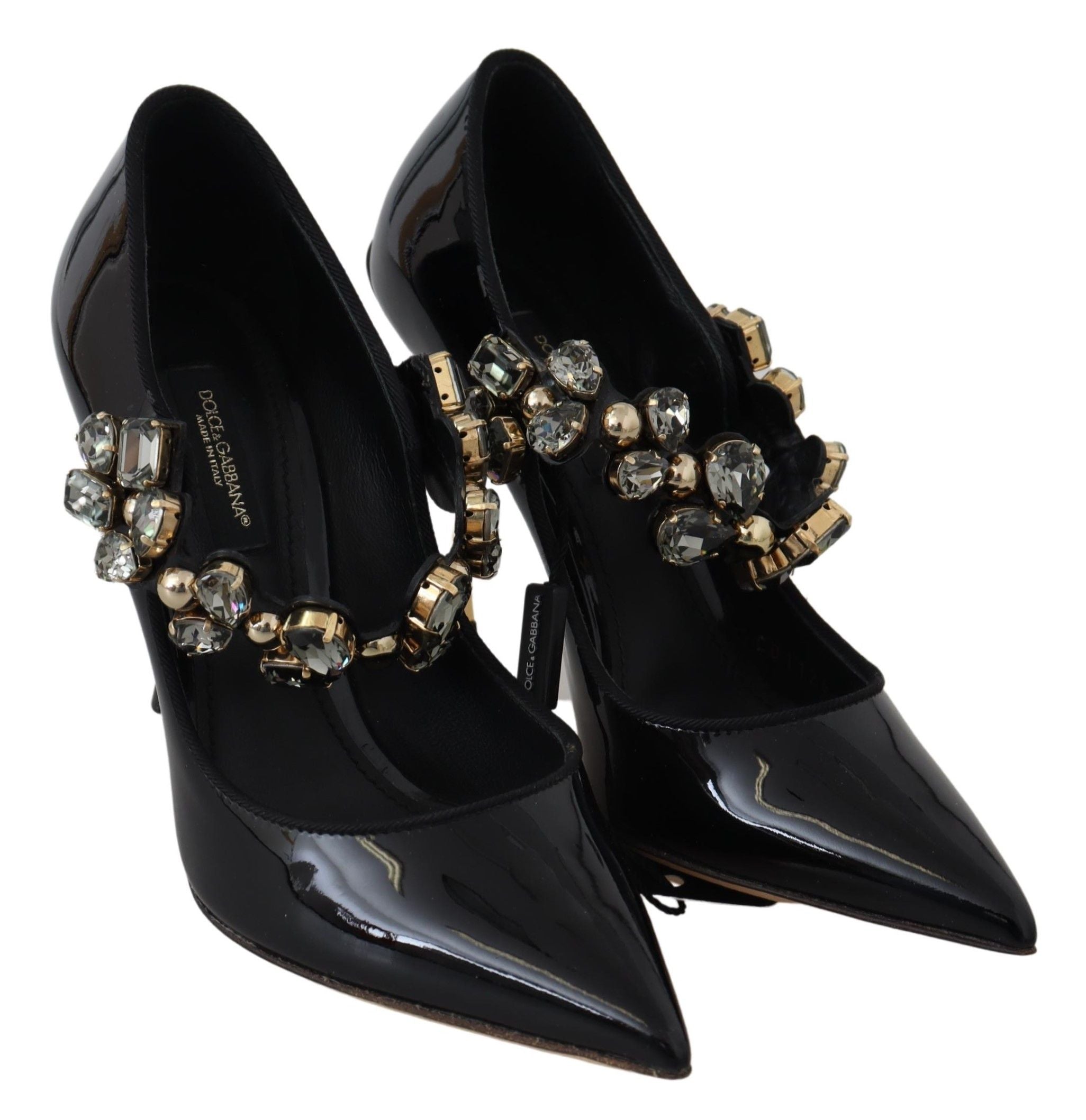 Zwarte leren Mary Jane-pumps met kristallen