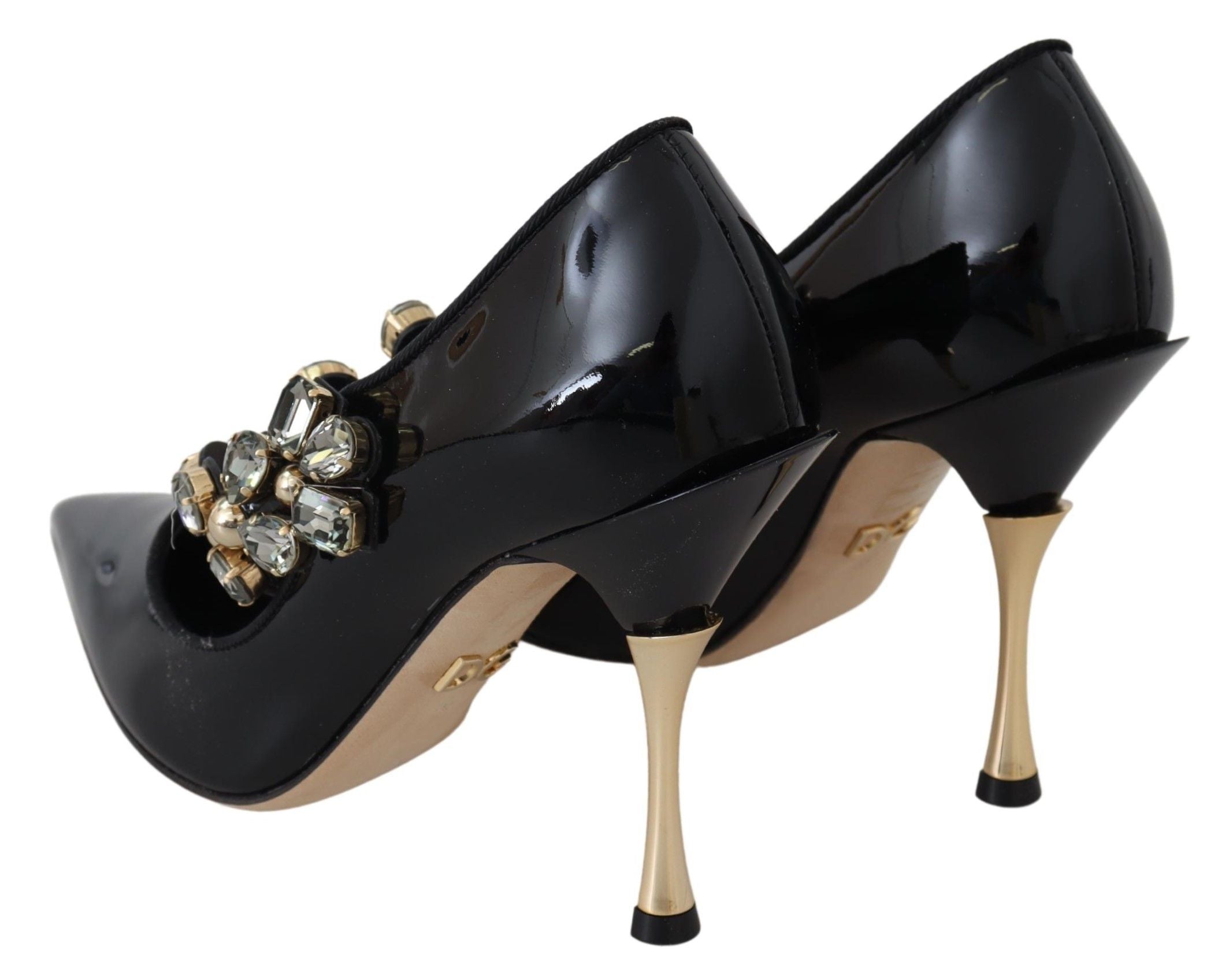Zwarte leren Mary Jane-pumps met kristallen