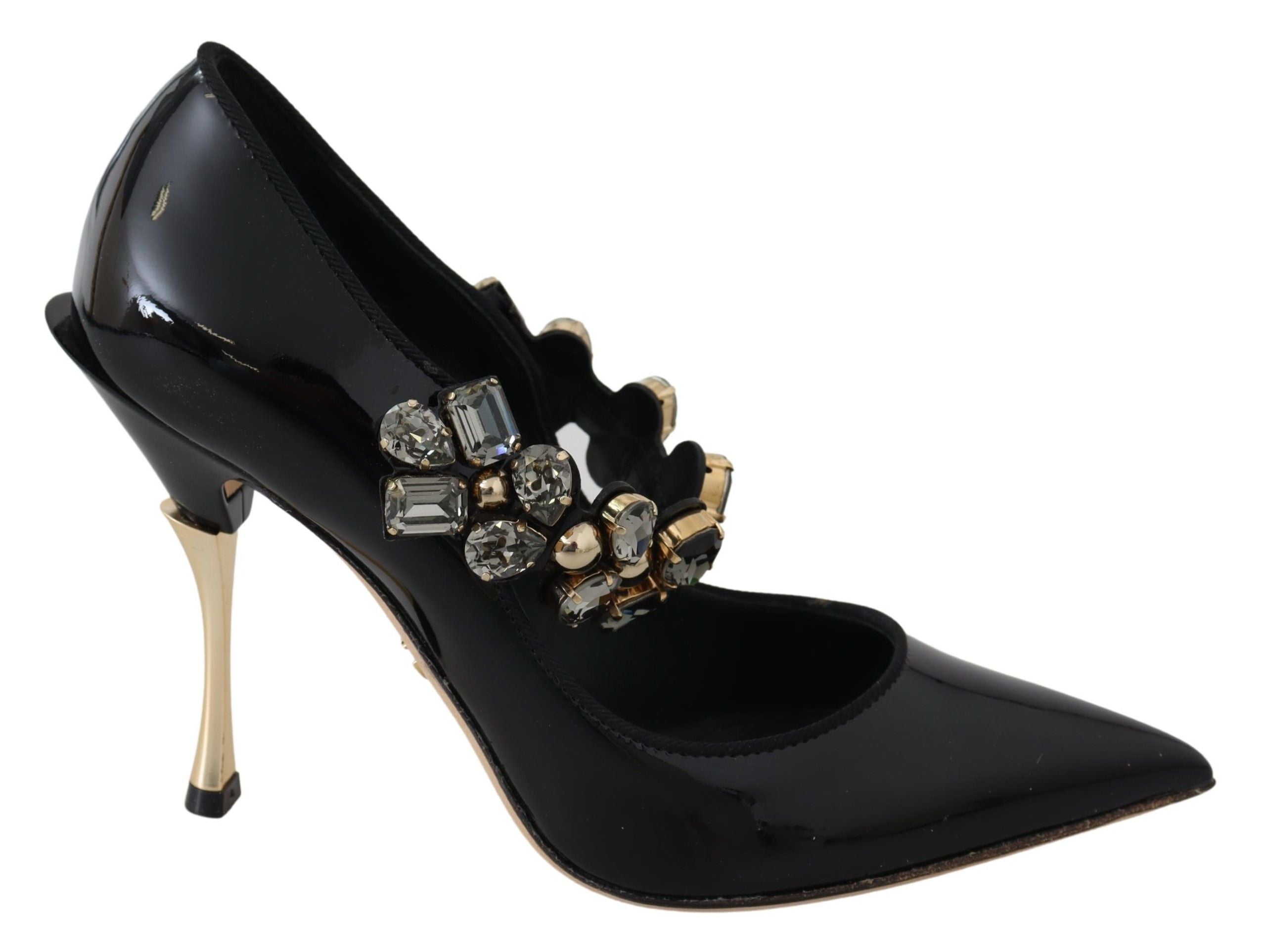 Zwarte leren Mary Jane-pumps met kristallen