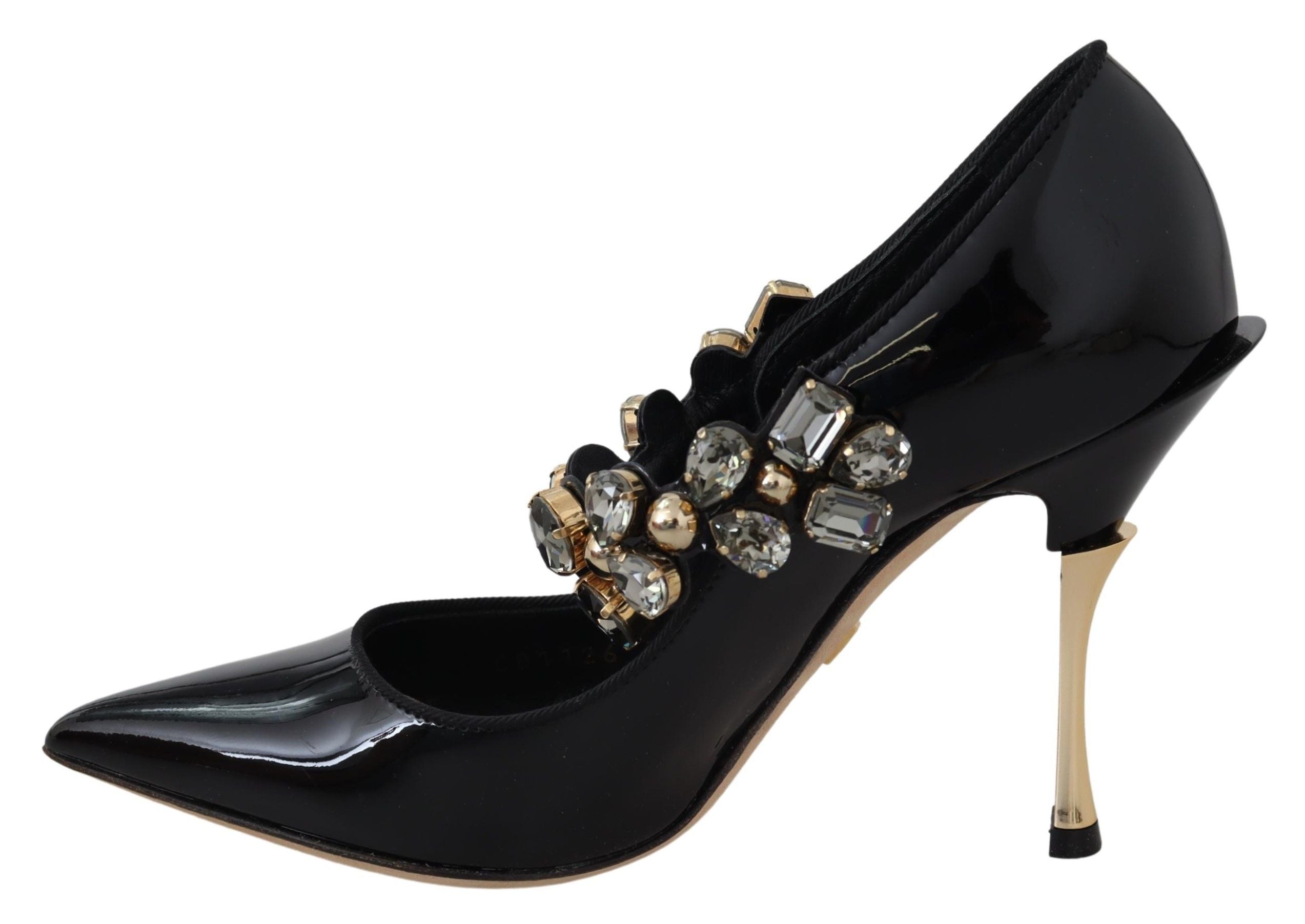 Zwarte leren Mary Jane-pumps met kristallen