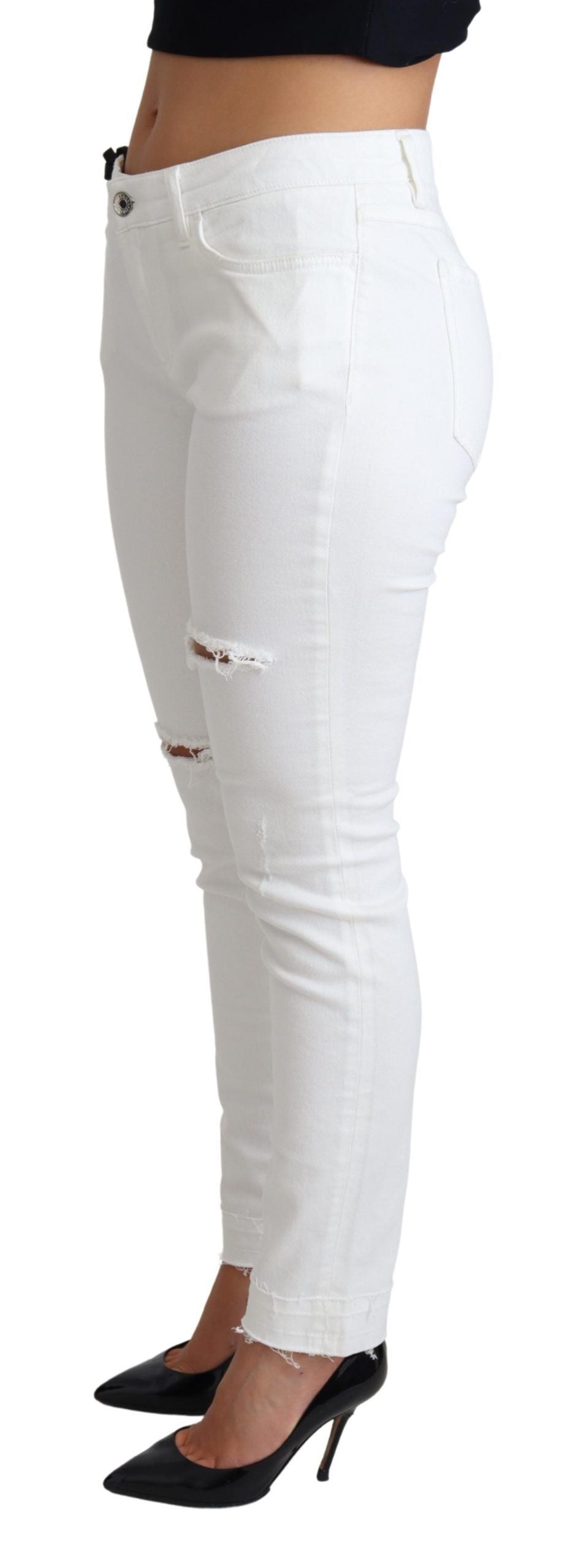 Witte gescheurde skinny denim katoenen stretchjeans