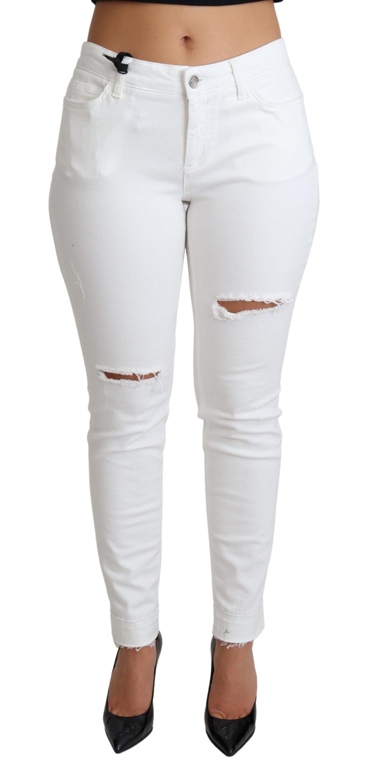 Witte gescheurde skinny denim katoenen stretchjeans
