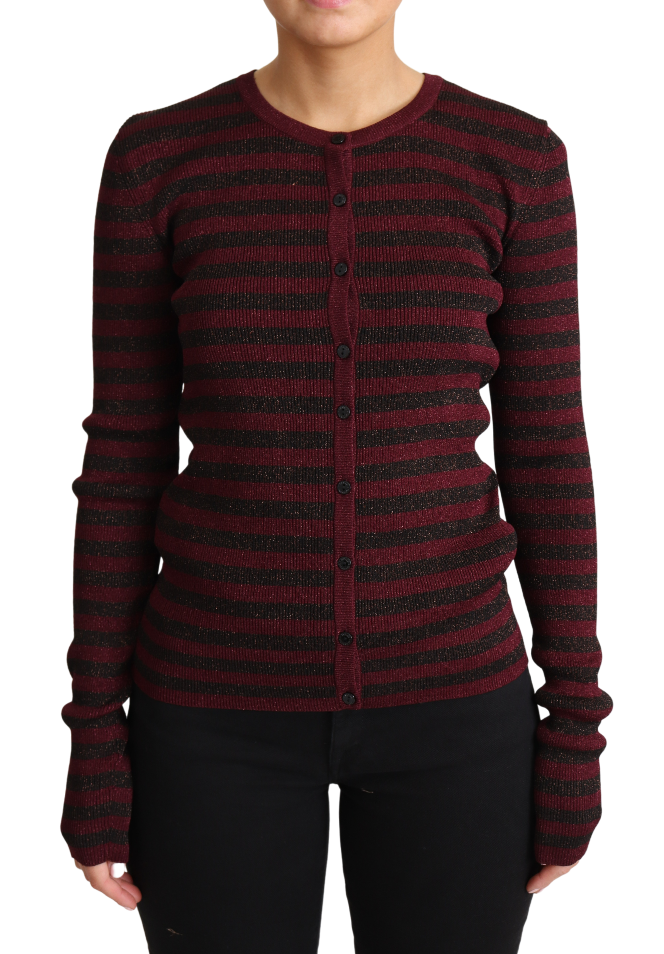 Zwart-rood gestreepte viscose cardigan trui