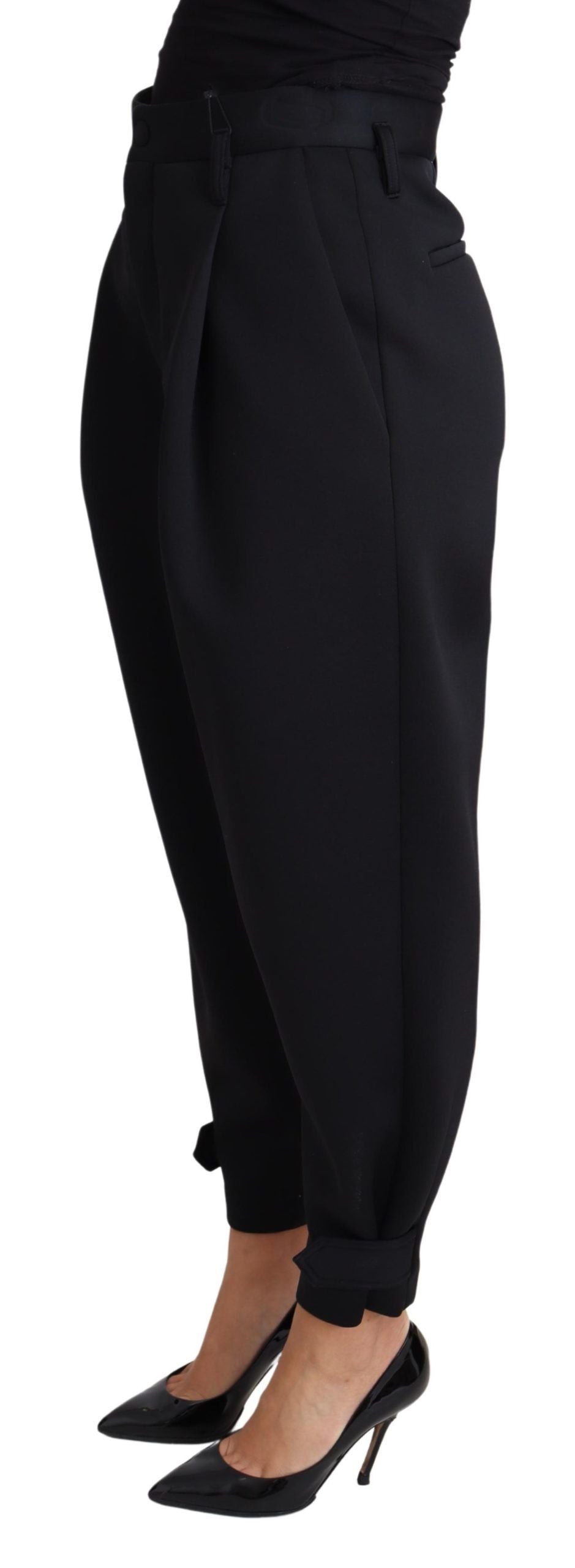Zwarte cropped jurk met hoge taille en polyester broek