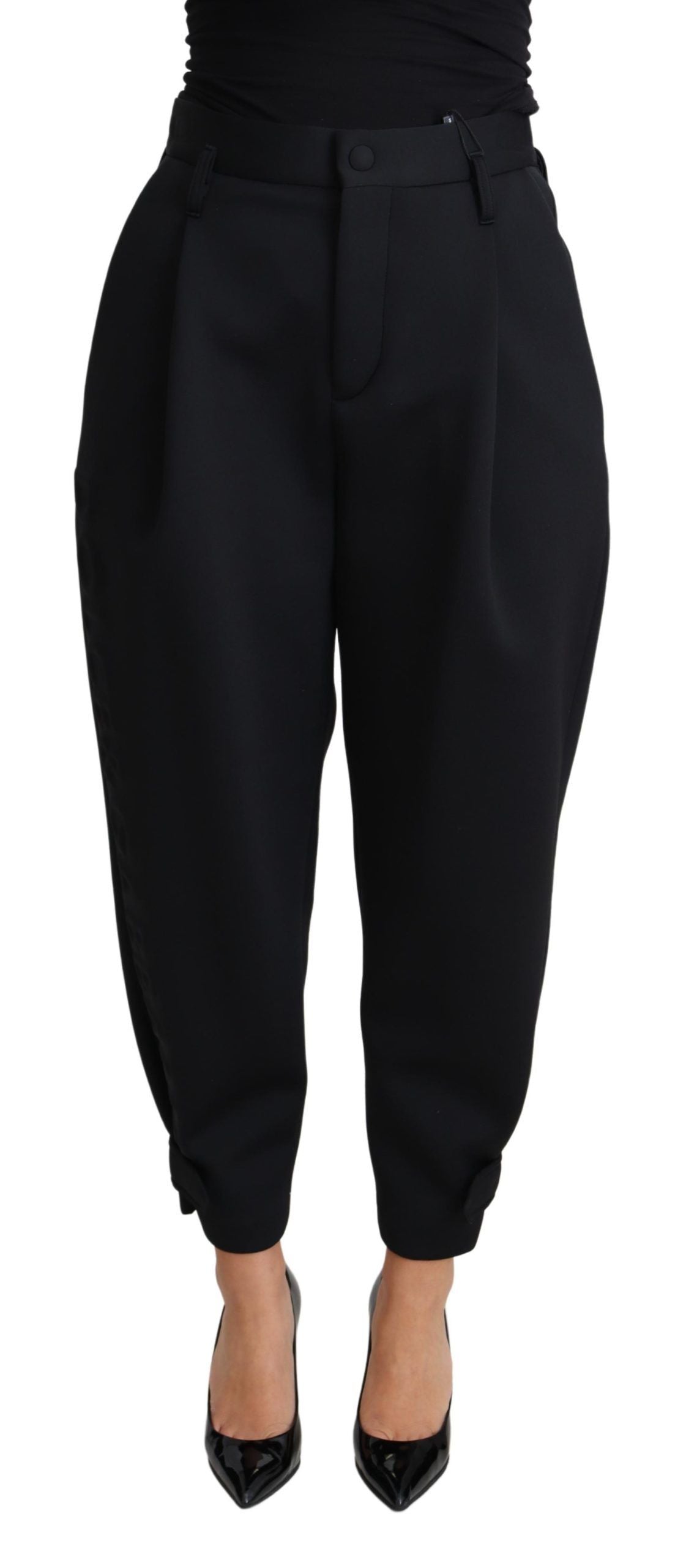 Zwarte cropped jurk met hoge taille en polyester broek