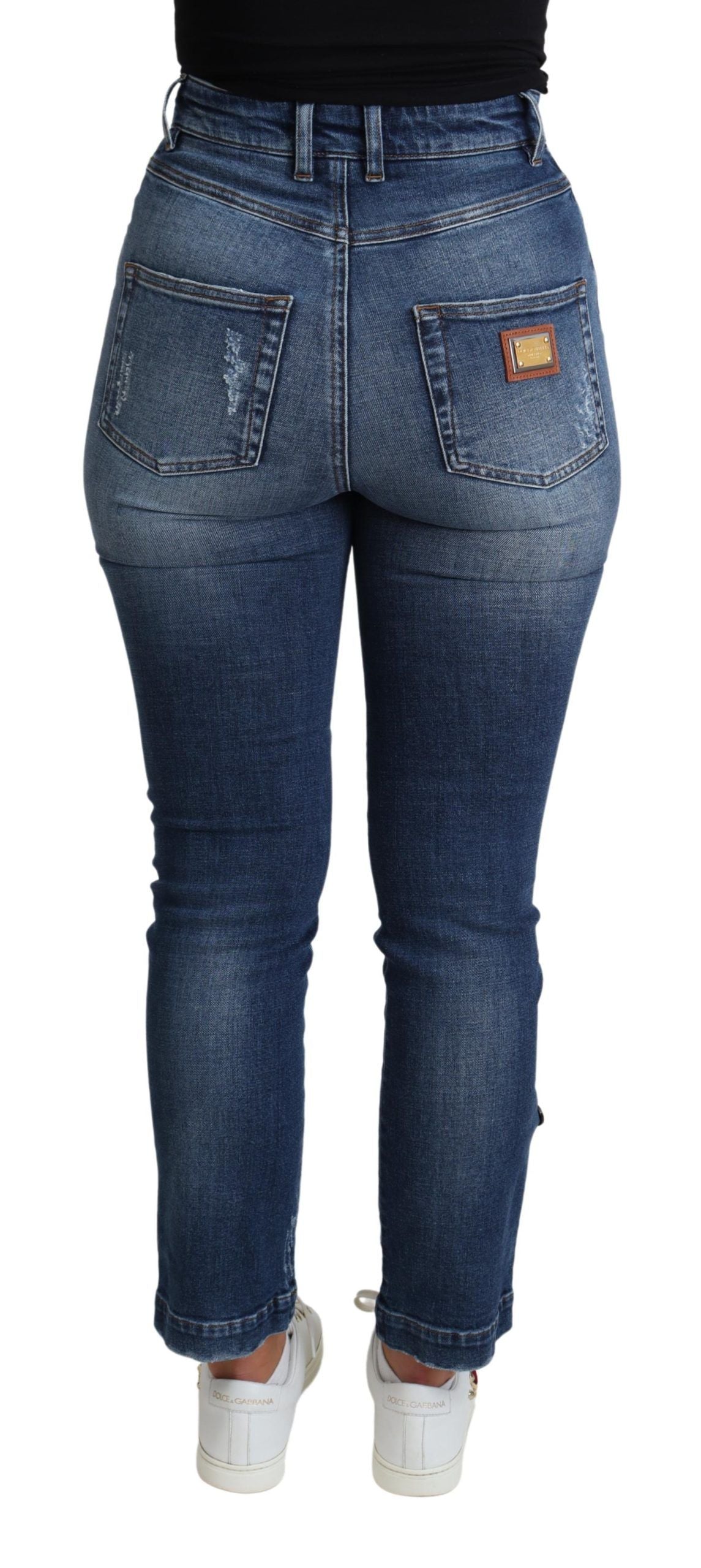Blauwe versierde skinny broek katoenen jeans