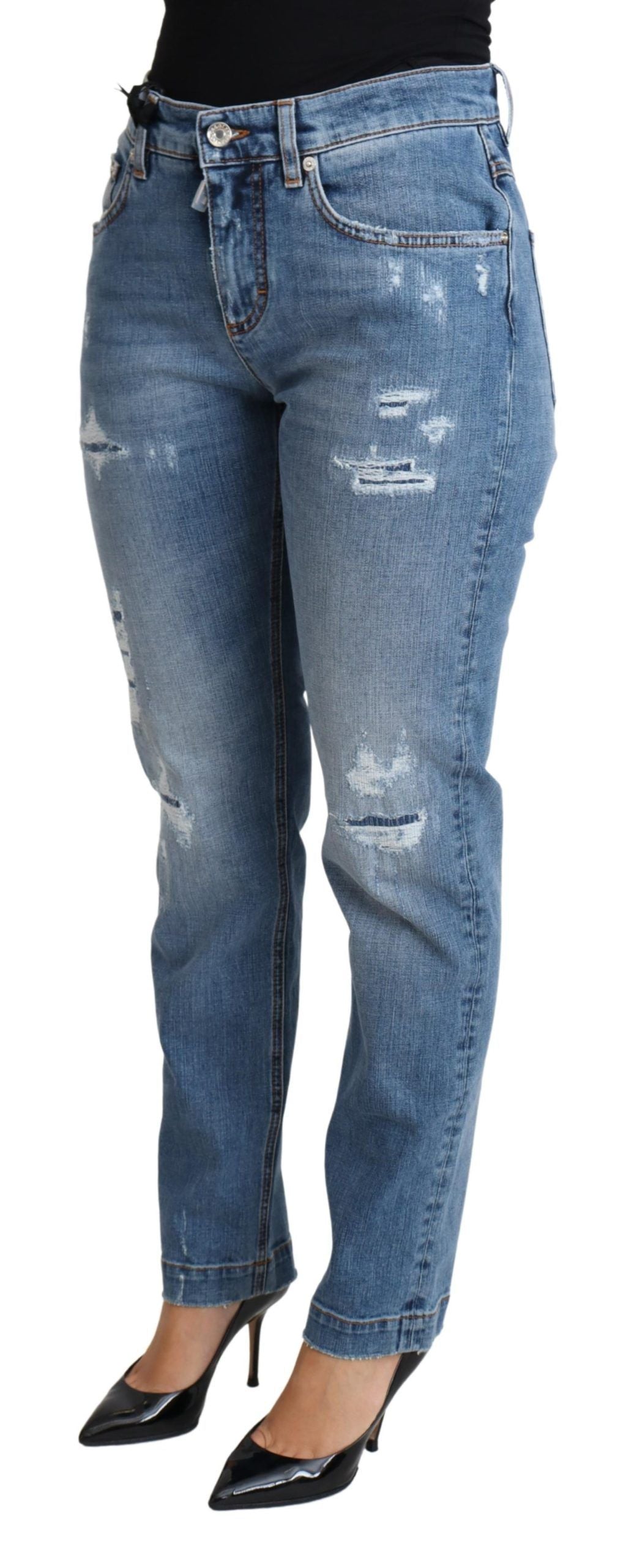 Blauwe skinny jeans van katoenmix met scheuren