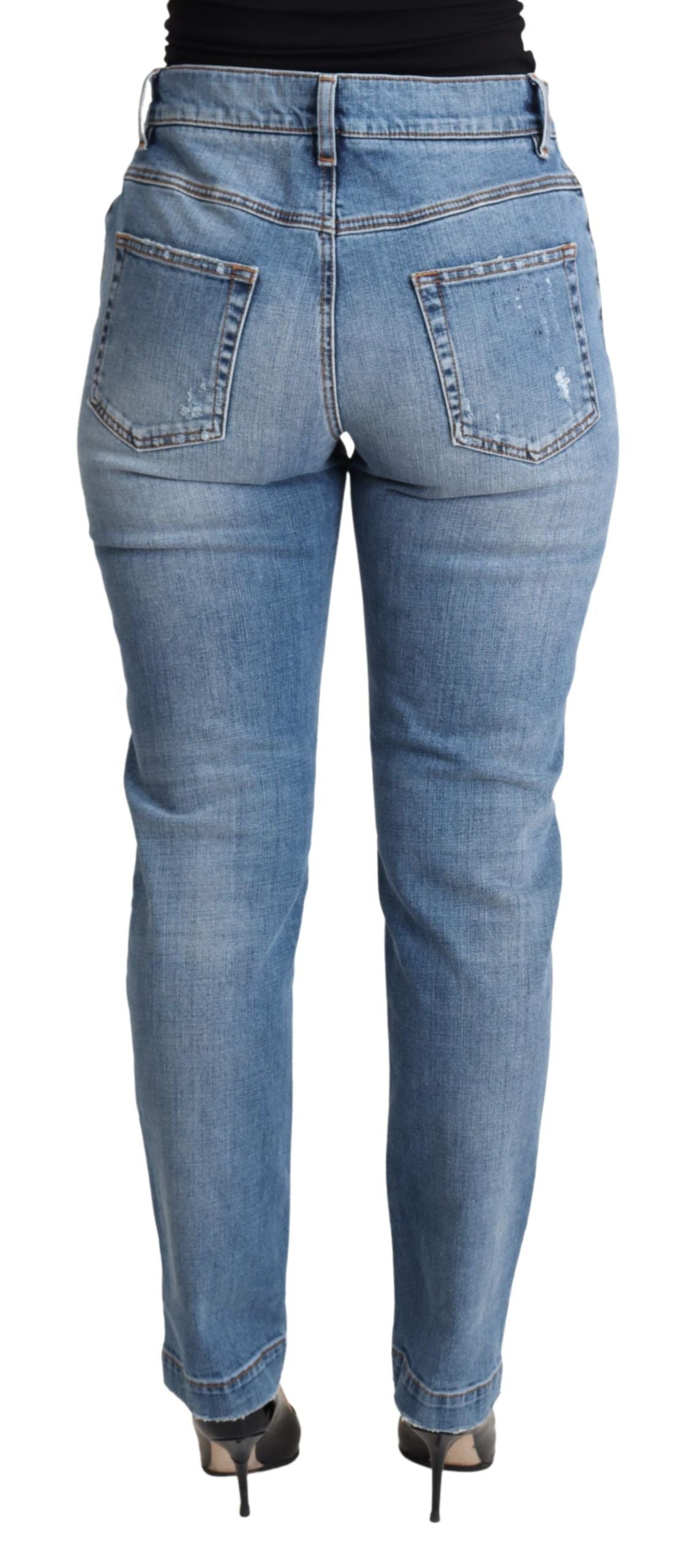 Blauwe skinny jeans van katoenmix met scheuren