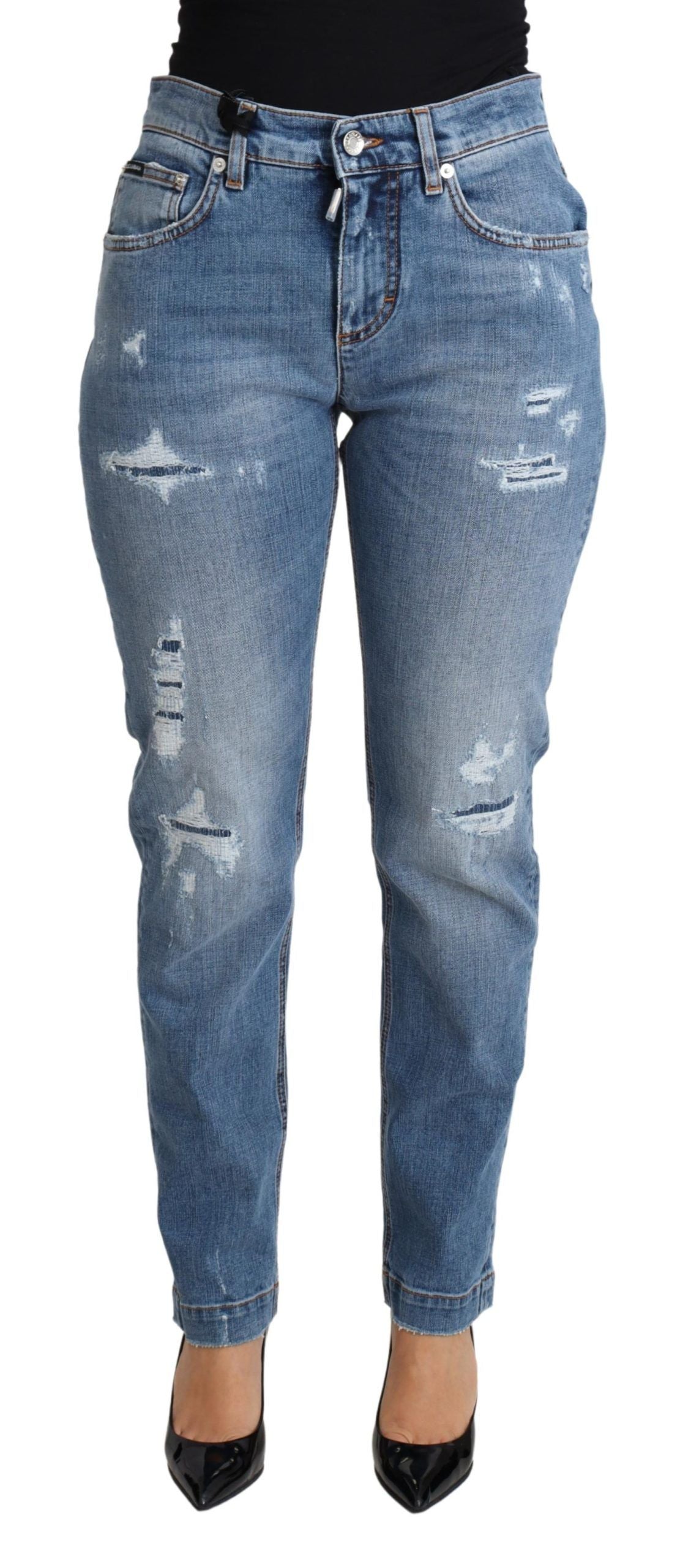 Blauwe skinny jeans van katoenmix met scheuren