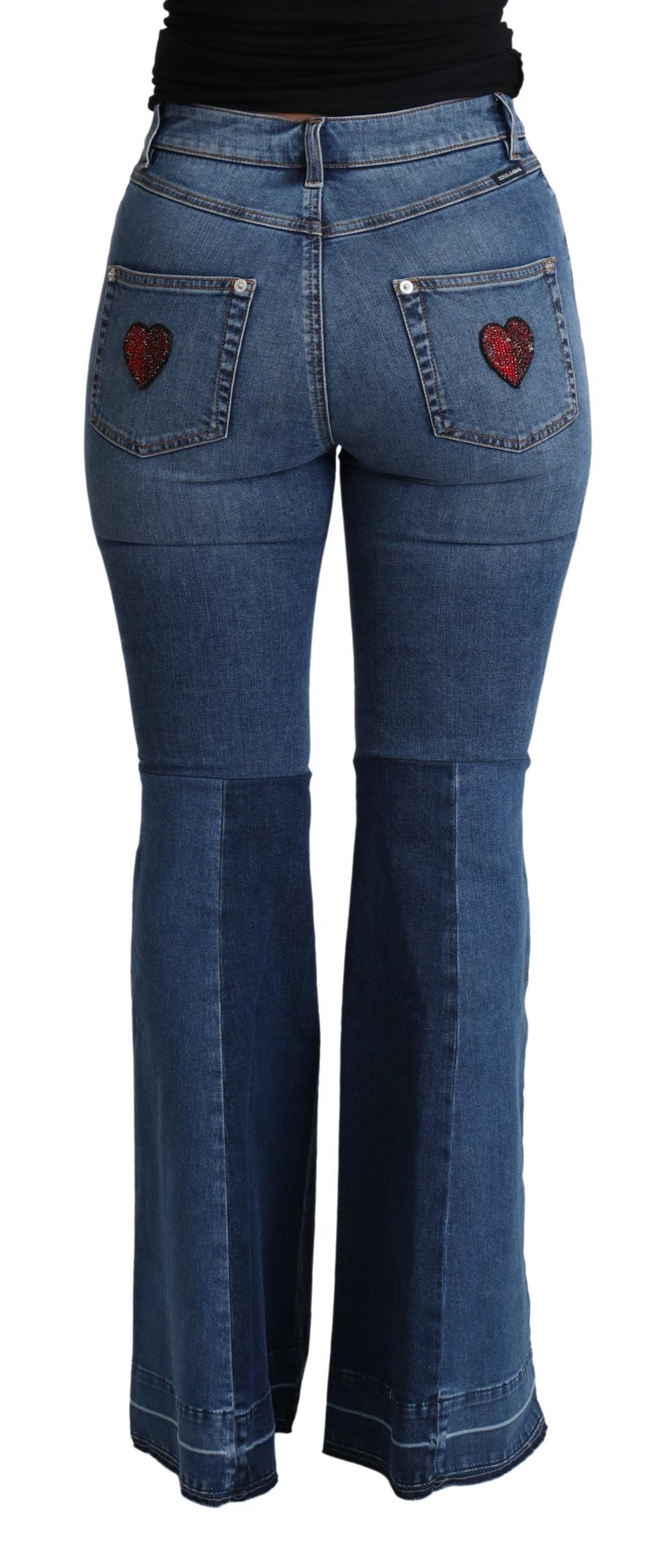 Blauwe Amore Patch Boot Cut Katoenen Stretch Broek