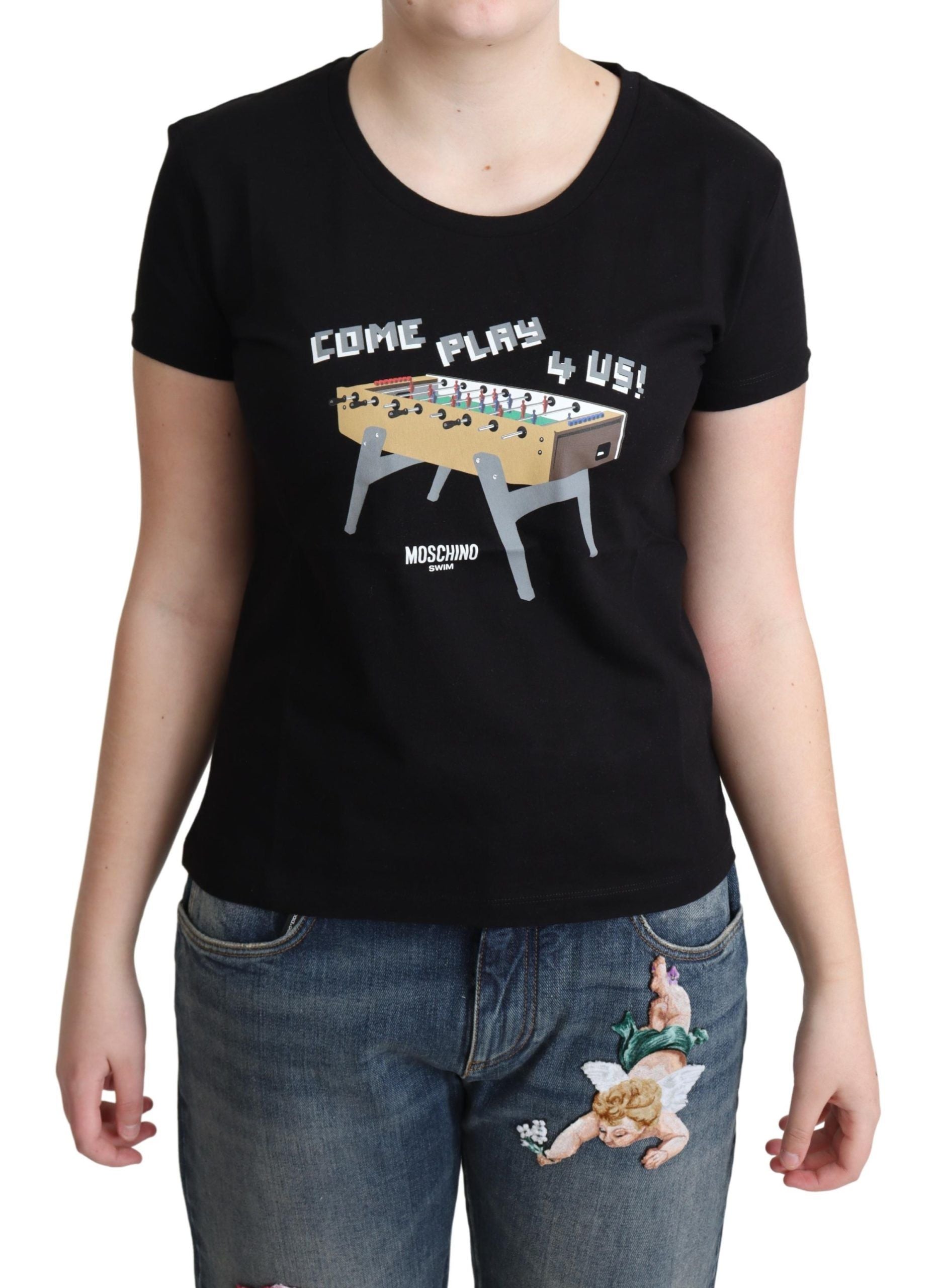 Zwarte katoenen T-shirt met print van Come Play 4 Us