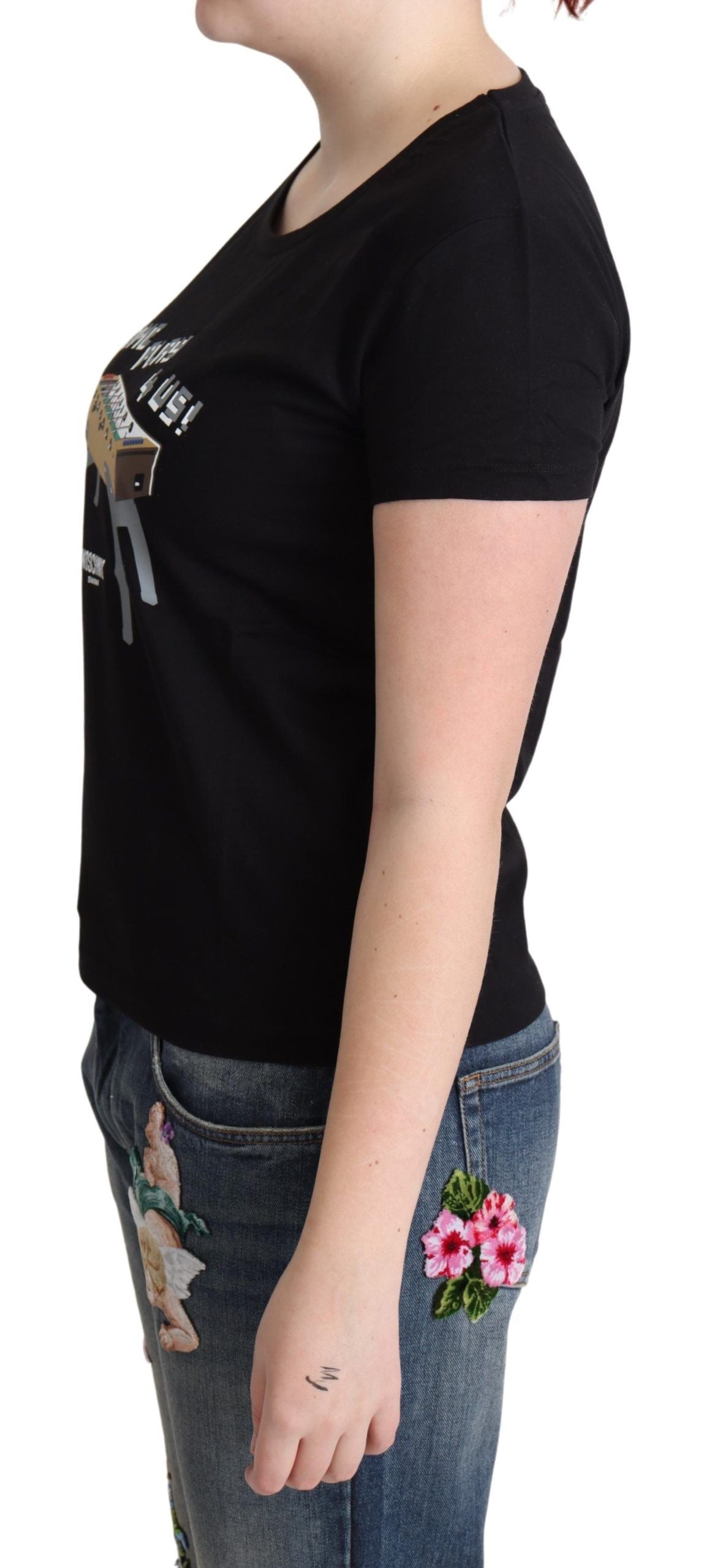 Zwarte katoenen T-shirt met print van Come Play 4 Us