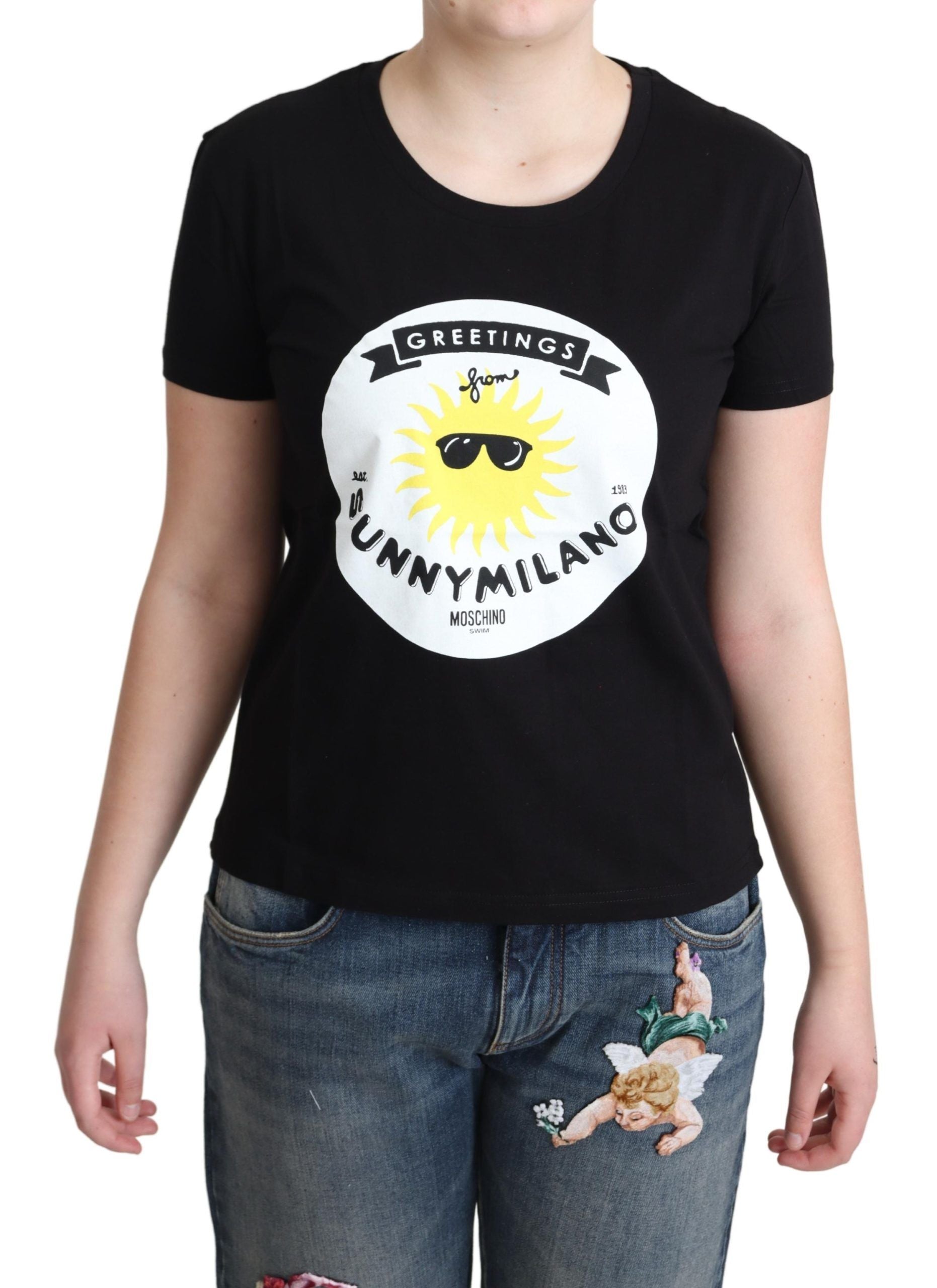 Zwart katoenen Sunny Milano-print T-shirt