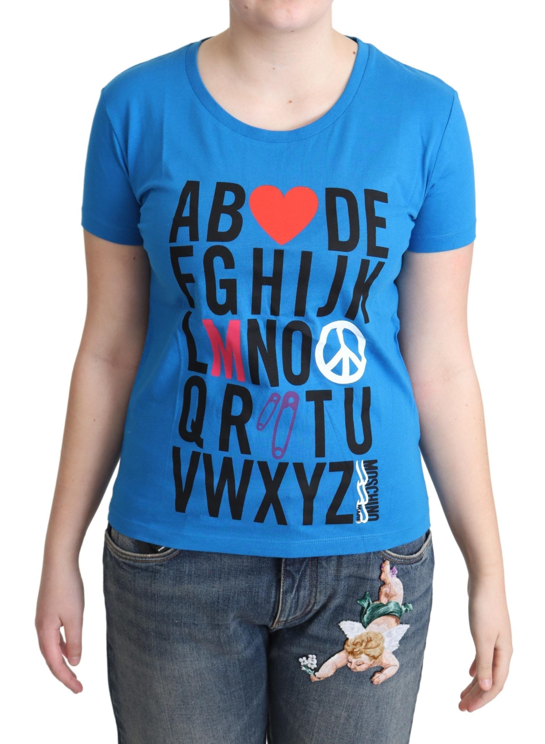 Blauwe katoenen tops met alfabetletterprint