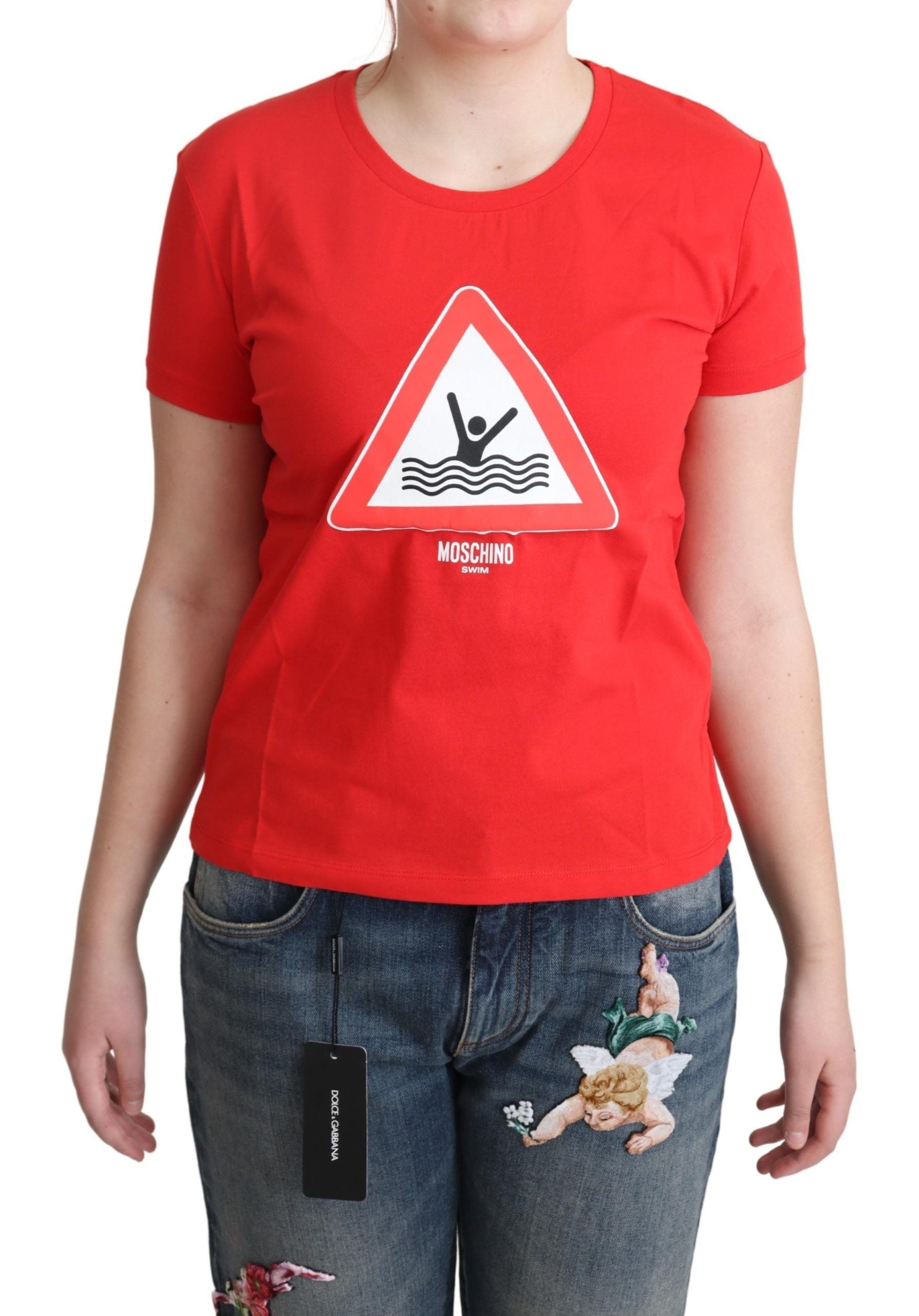 Rood katoenen zwemshirt met grafische driehoekprint