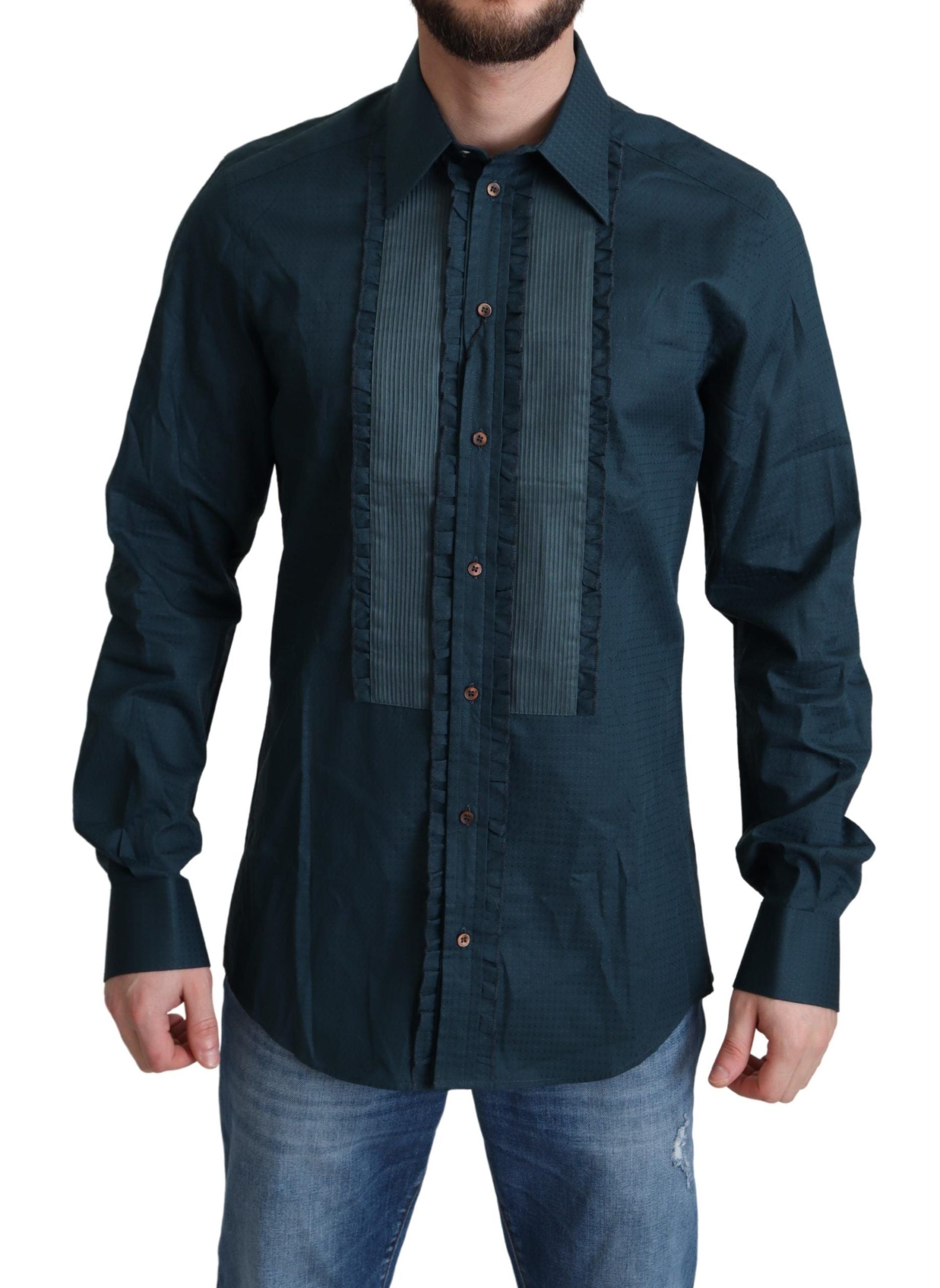 Blauw katoenen overhemd met knoopsluiting