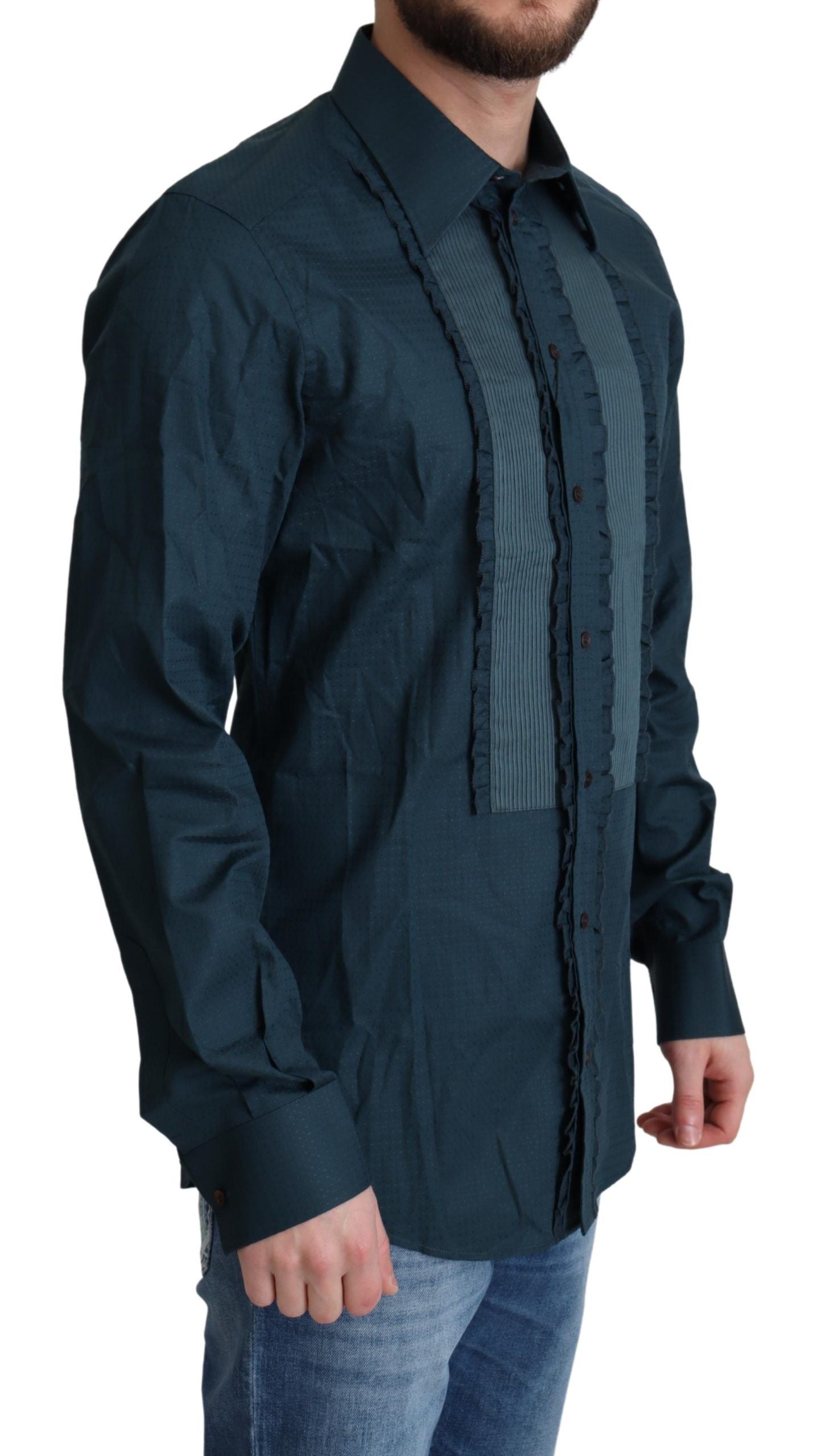 Blauw katoenen overhemd met knoopsluiting