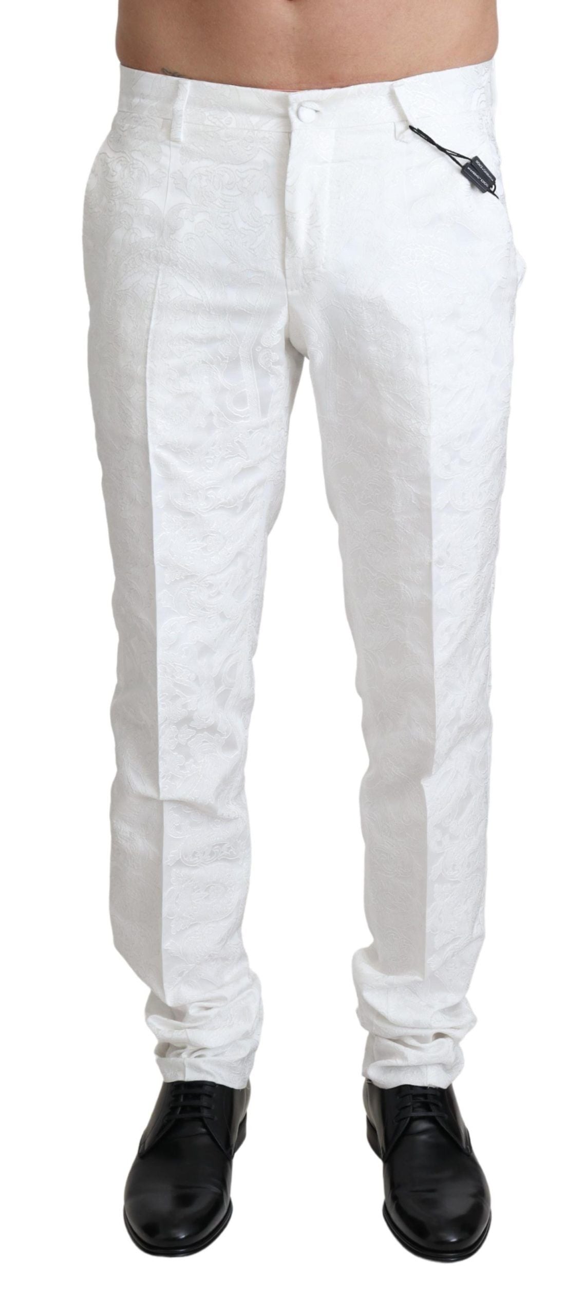 Witte brokaat jacquard jurk broek