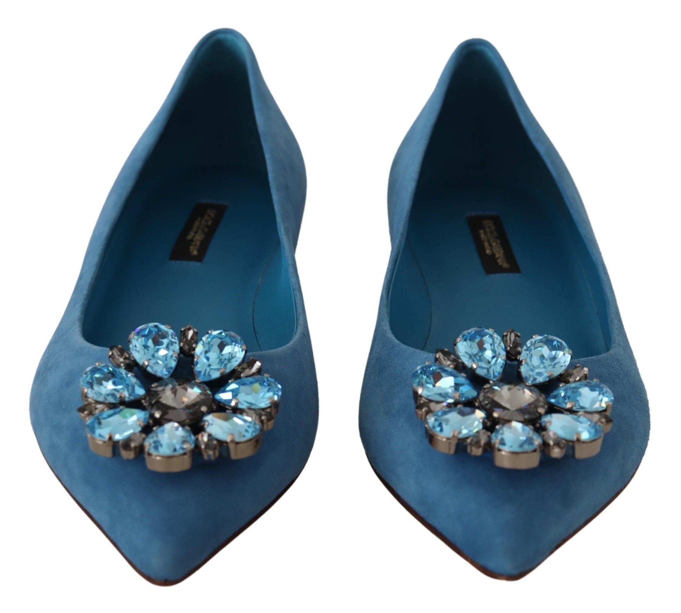 Blauwe suède kristallen loafers platte schoenen
