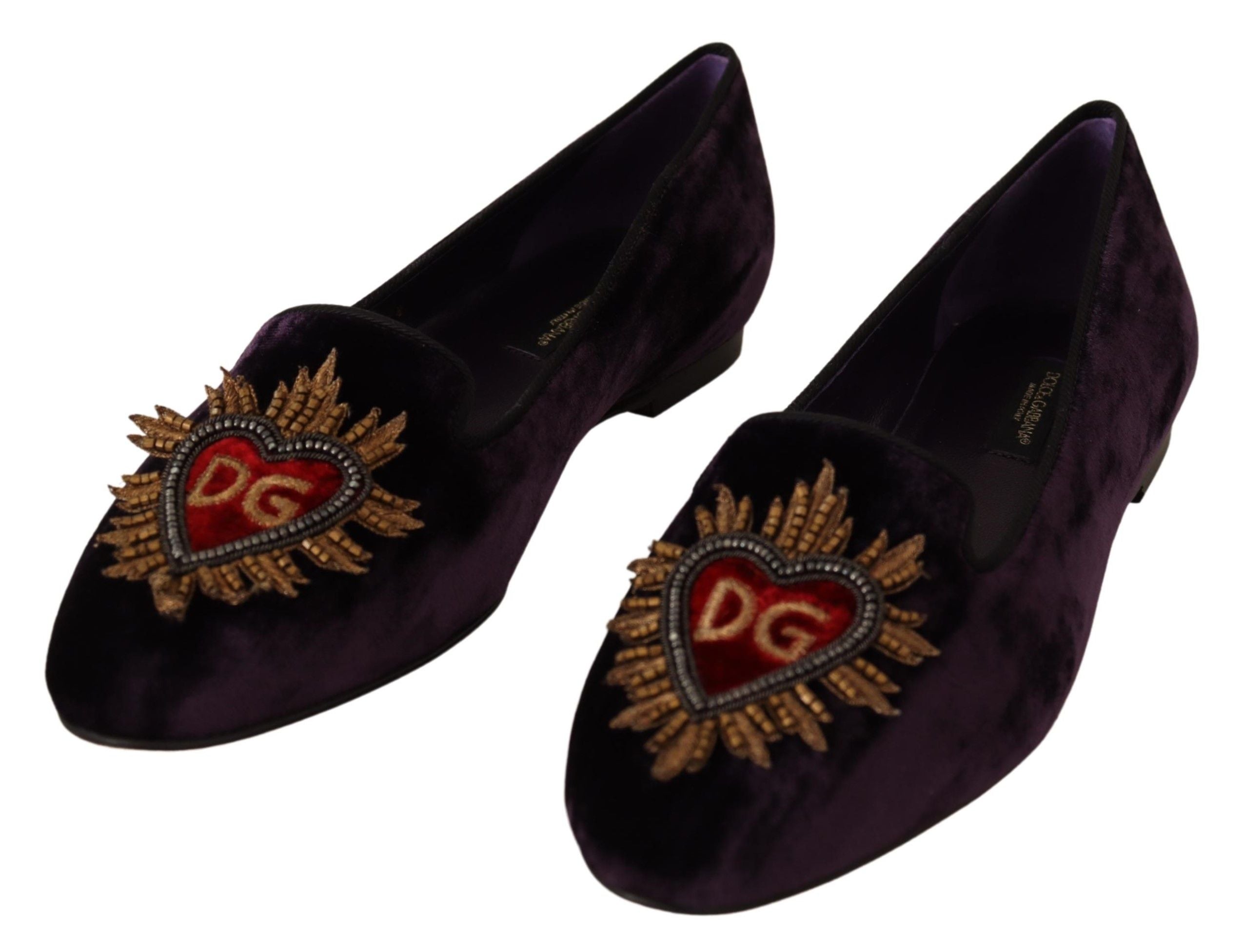 Paarse fluwelen DG hart loafers platte schoenen