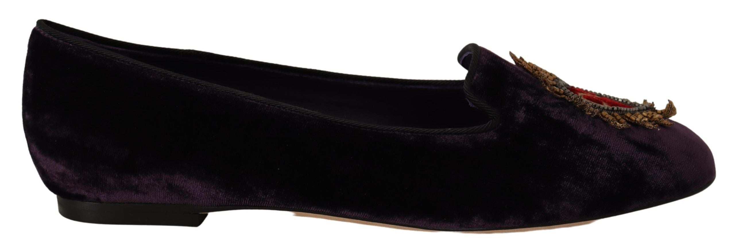 Paarse fluwelen DG hart loafers platte schoenen