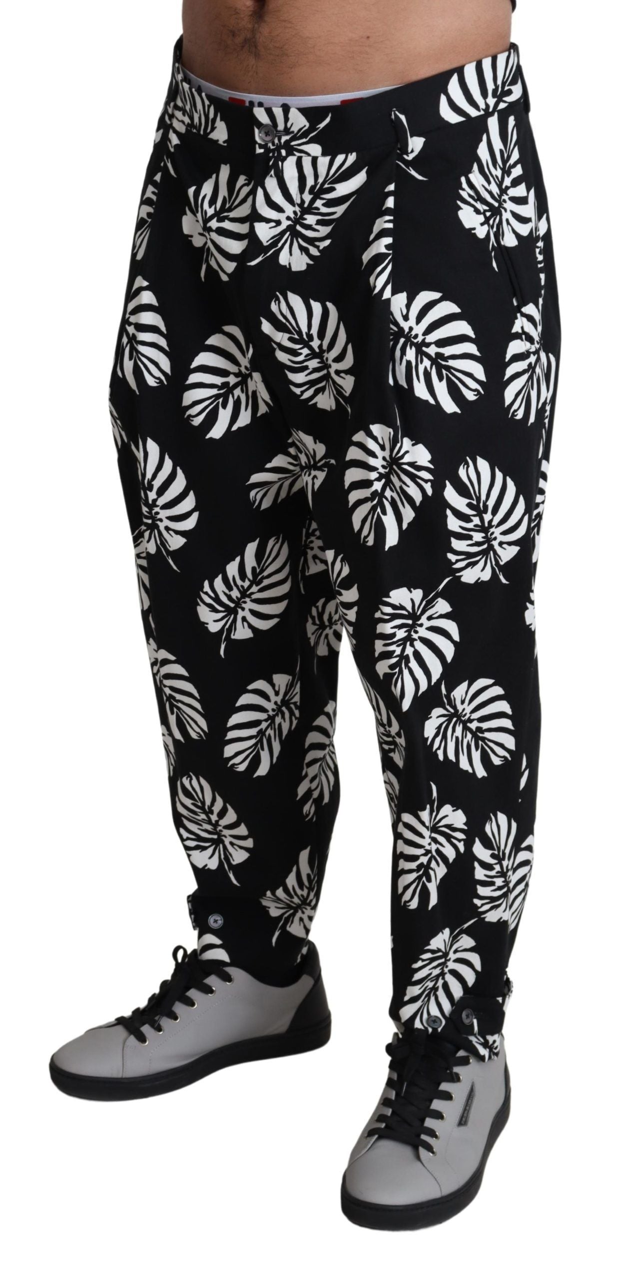 Zwarte blad katoenen stretch broek broek