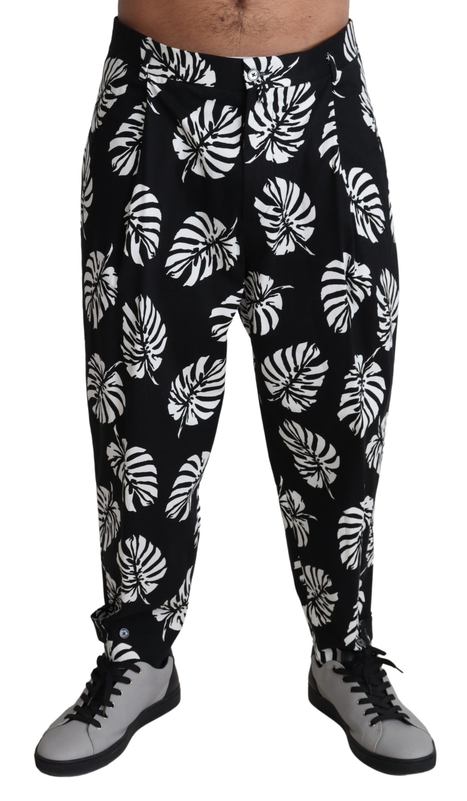 Zwarte blad katoenen stretch broek broek