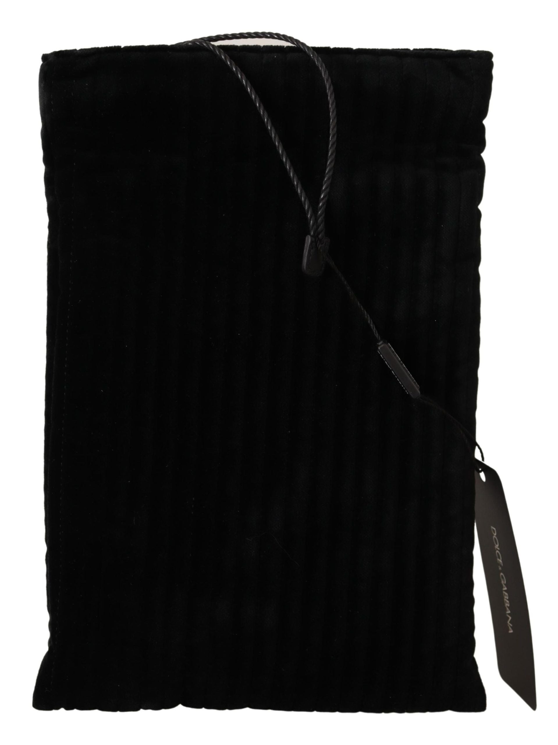 Zwarte fluwelen quilt-tas met trekkoord en logo-plaquette