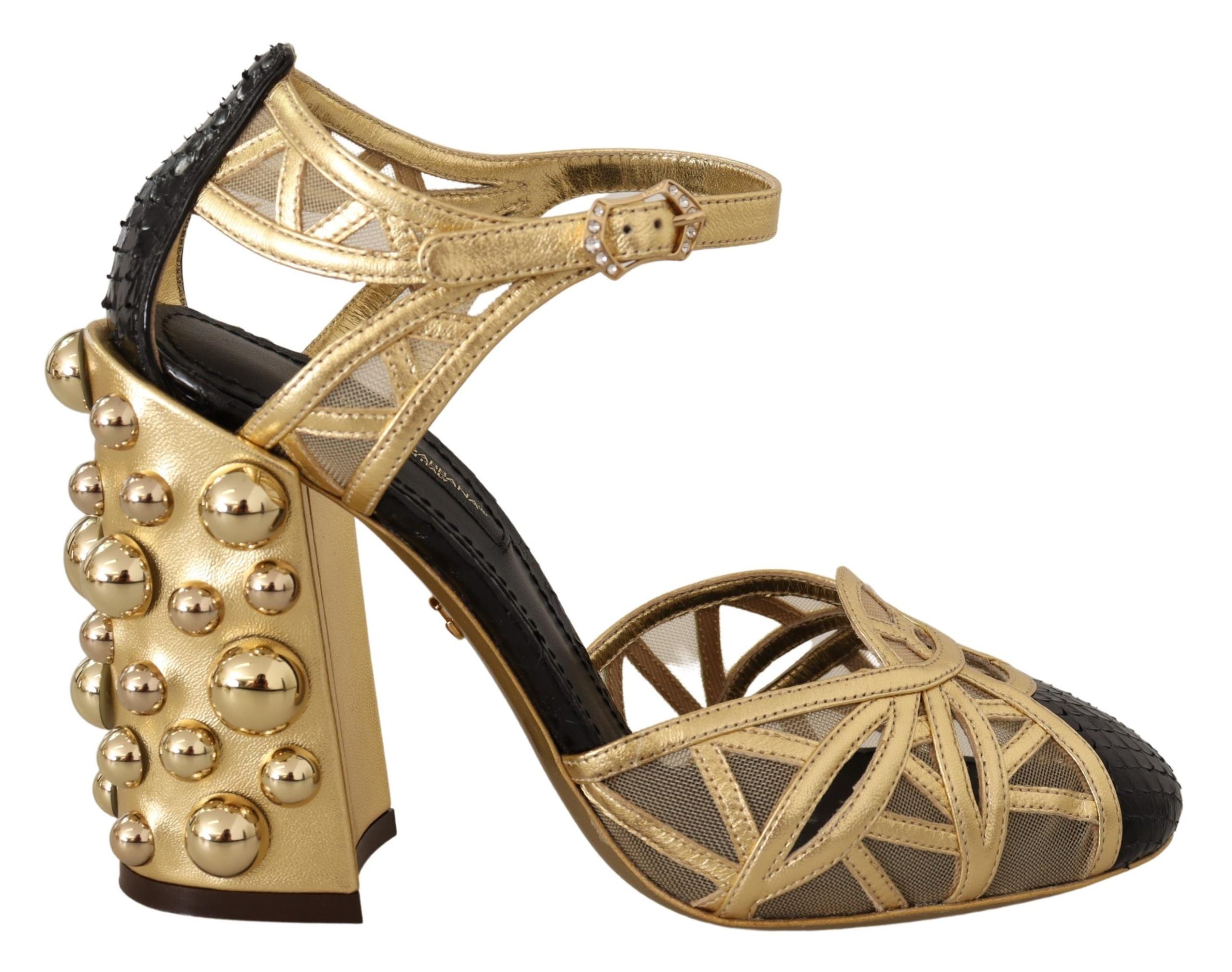 Zwarte gouden leren schoenen met enkelbandjes en studs
